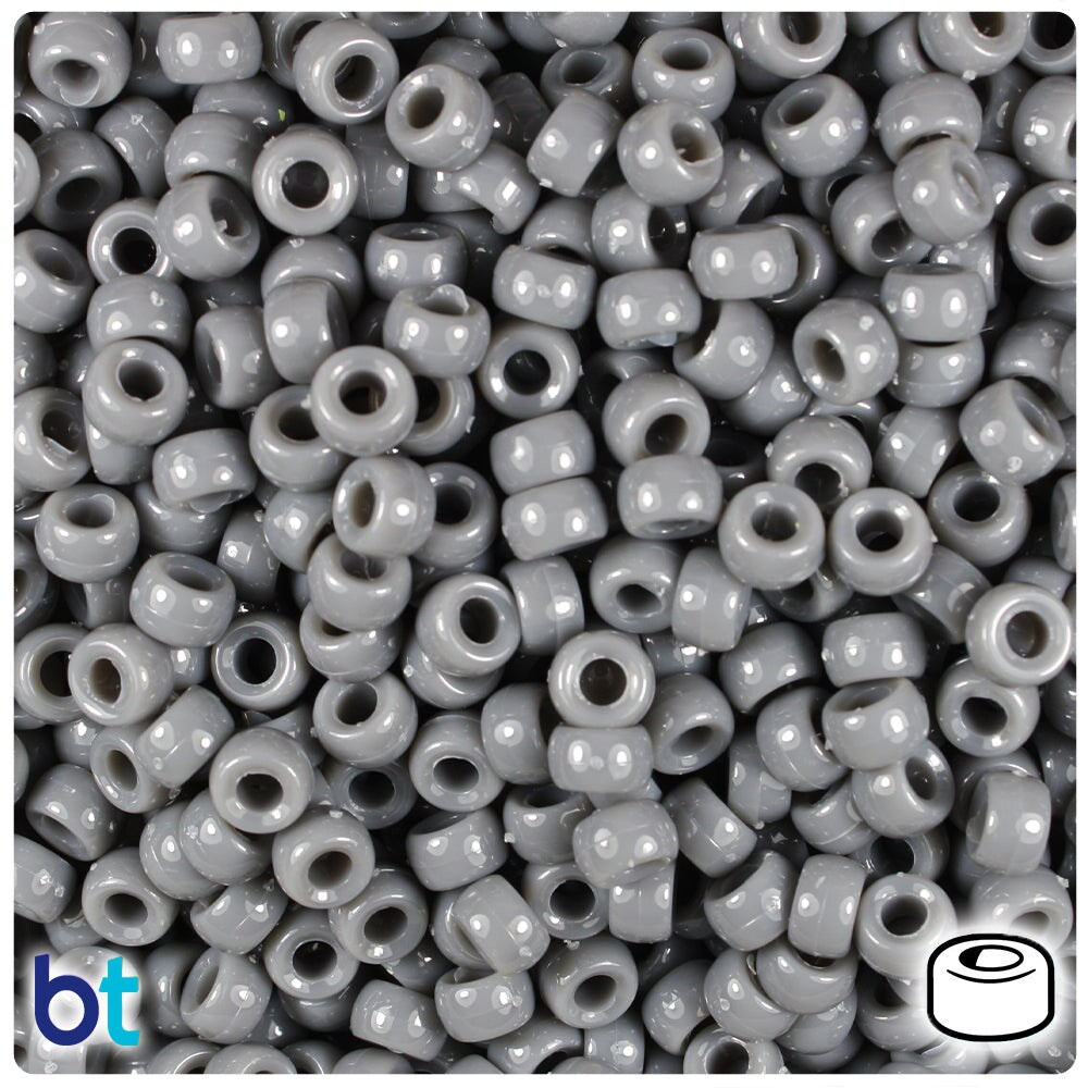 BeadTin Dark Grey Opaque 6.5mm Mini Barrel Plastic Pony Beads (1000pcs)