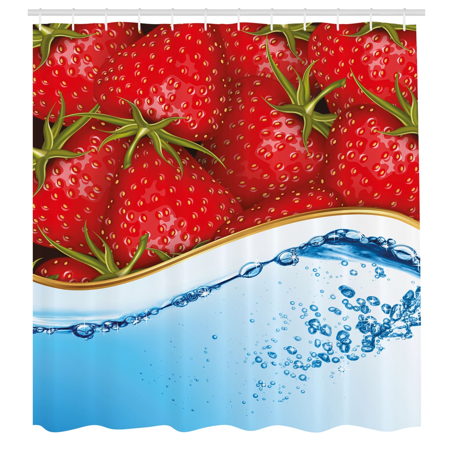 Ambesonne Strawberry Shower Curtain, Close up Realistic Summer Fruit on Water Image, Cloth Fabric Bathroom Decor Set with Hooks, 69&#x22; W x 70&#x22; L, Pale Blue Dark Coral