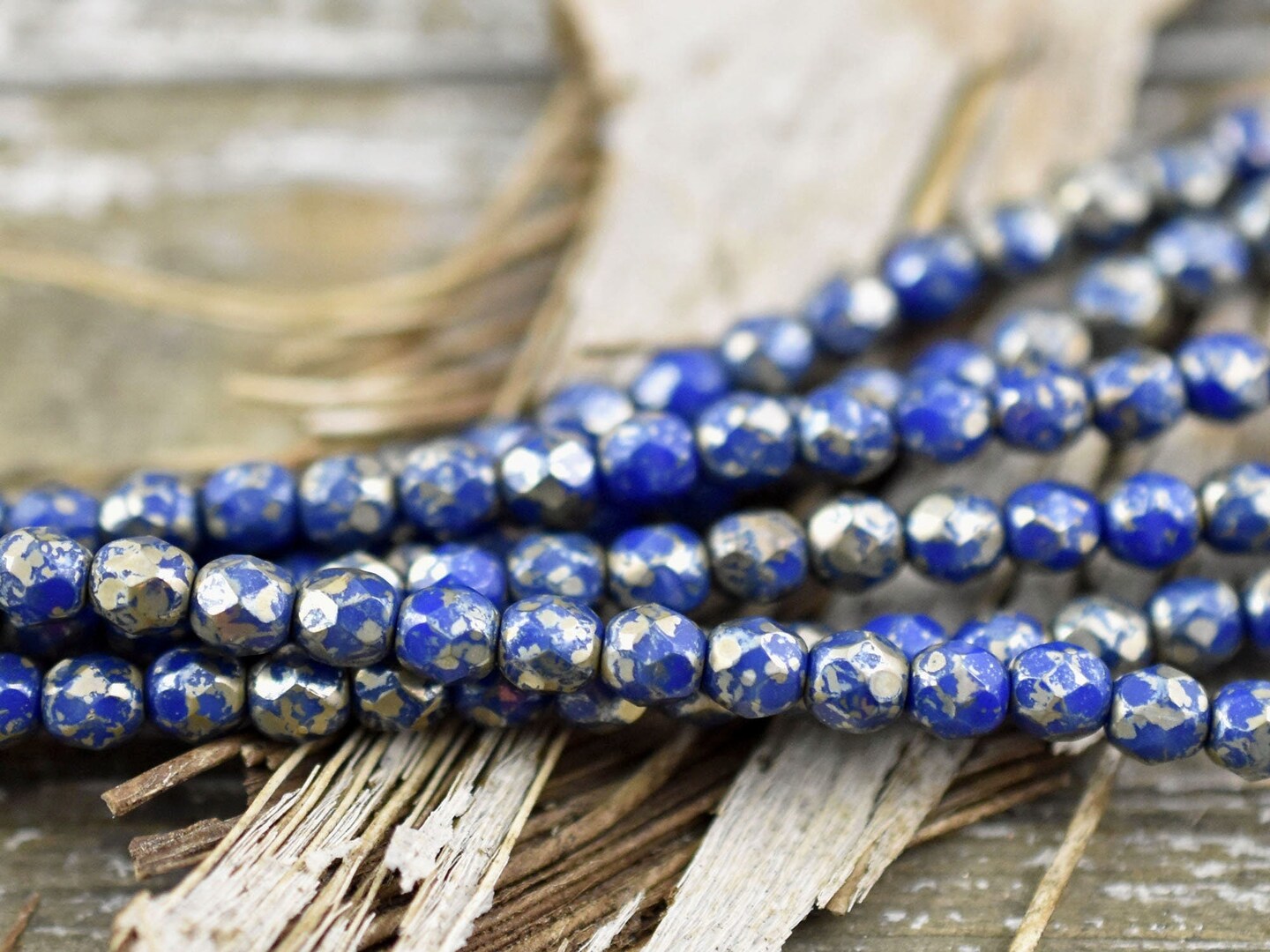 *50* 4mm Opaque Cobalt Silver Picasso Fire Polished Round Beads