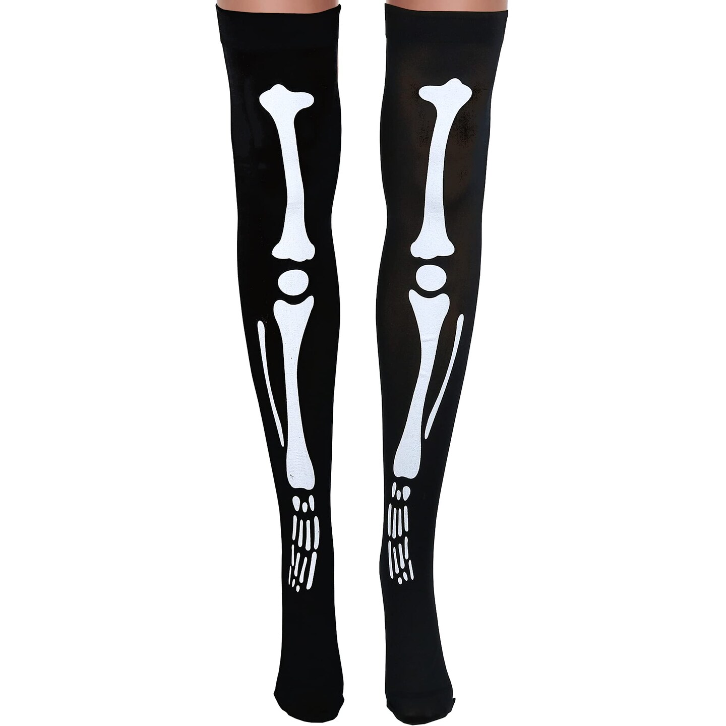 Skeleton Thigh High Socks - Goth Costume Bone Over The Knee High Sock Anatomical Skeletal Spooky Tight Stockings - 1 Pair