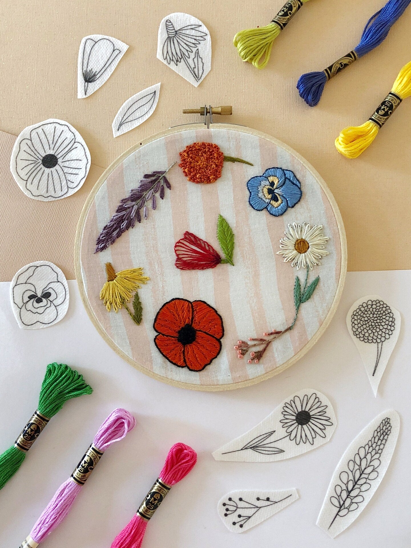 MCreativeJ Wildflowers - Peel Stick and Stitch Hand Embroidery Patterns