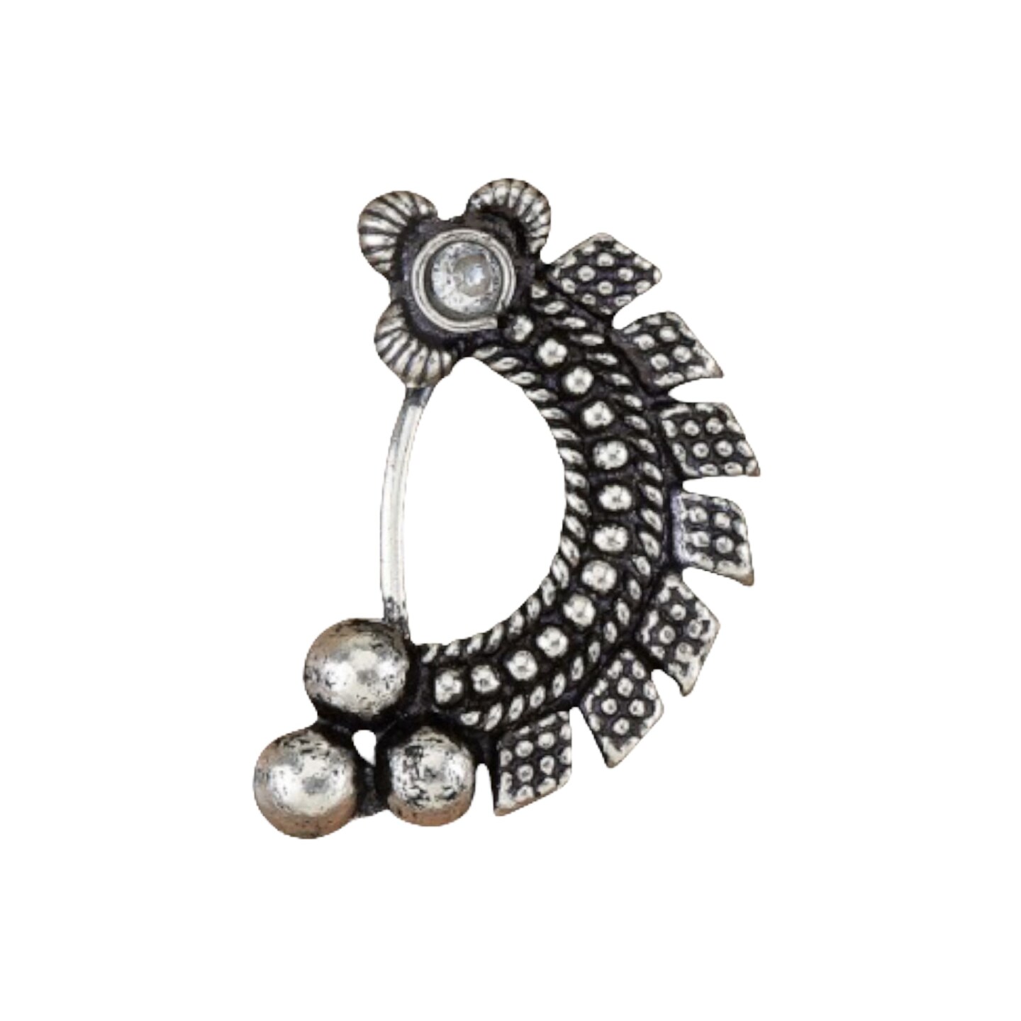 Clip On Silver Marathi Style Nath, Nosepin, Snap On Nosepin, Marathi