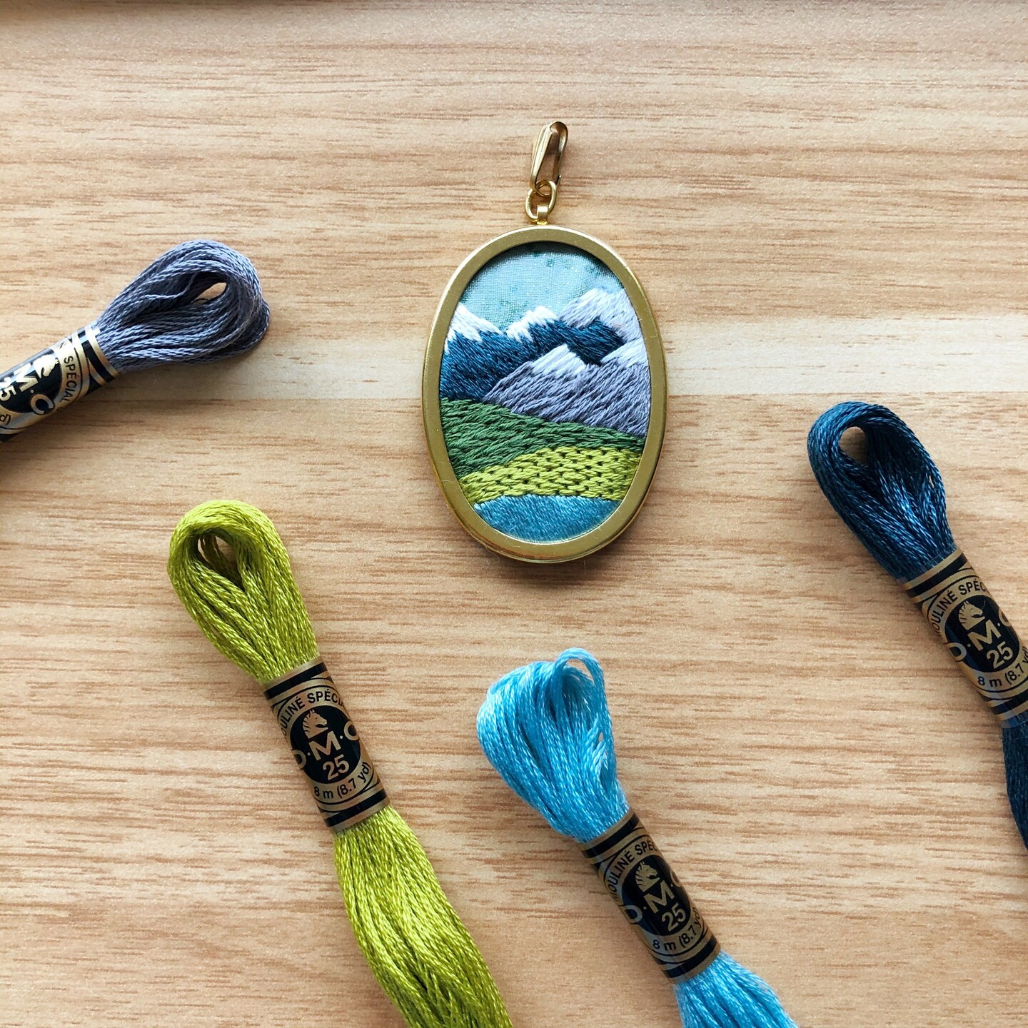 MCreativeJ Mountain Landscape Pendant- DIY Beginner Embroidery Craft Kit