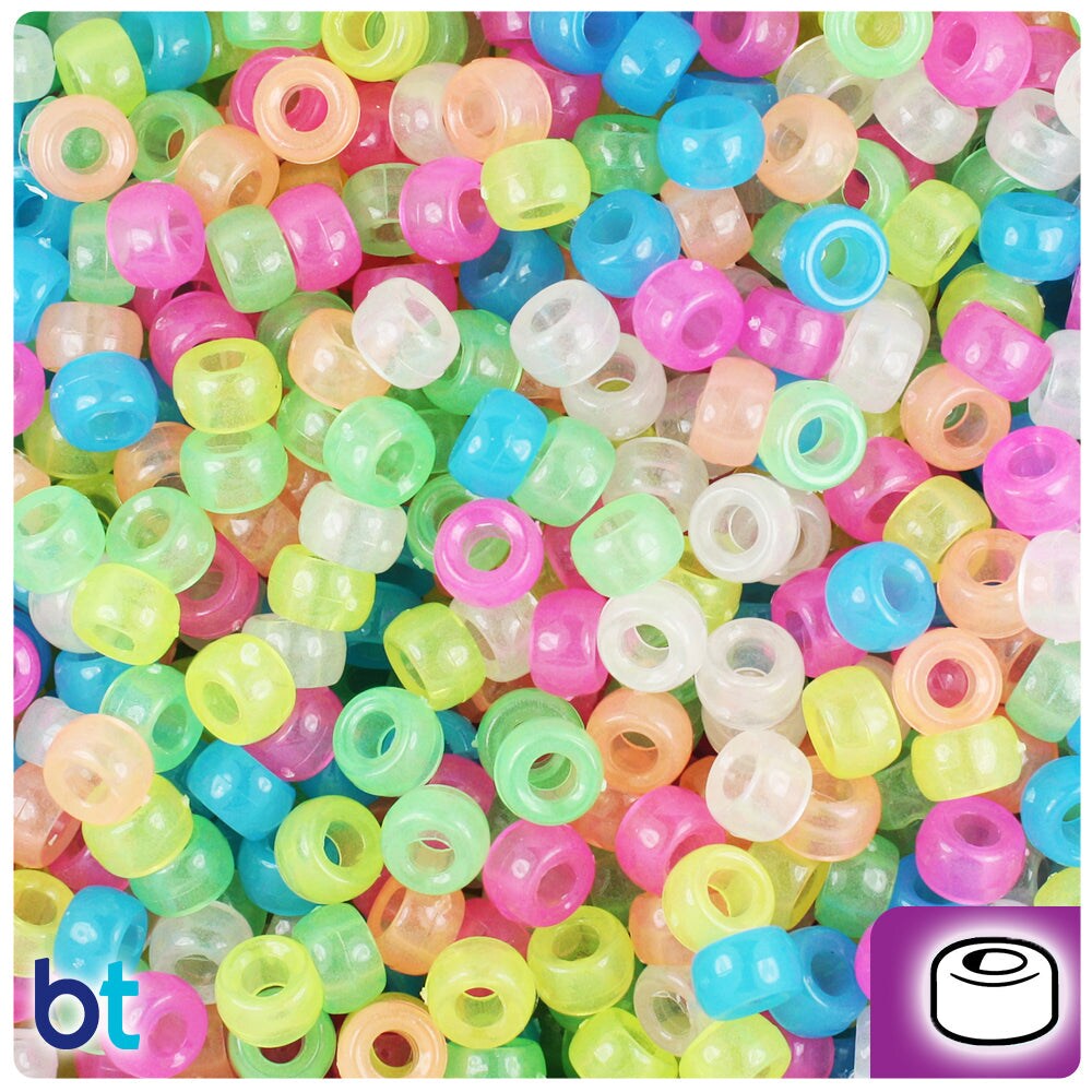 BeadTin Glow Mix 6.5mm Mini Barrel Plastic Pony Beads (1000pcs)