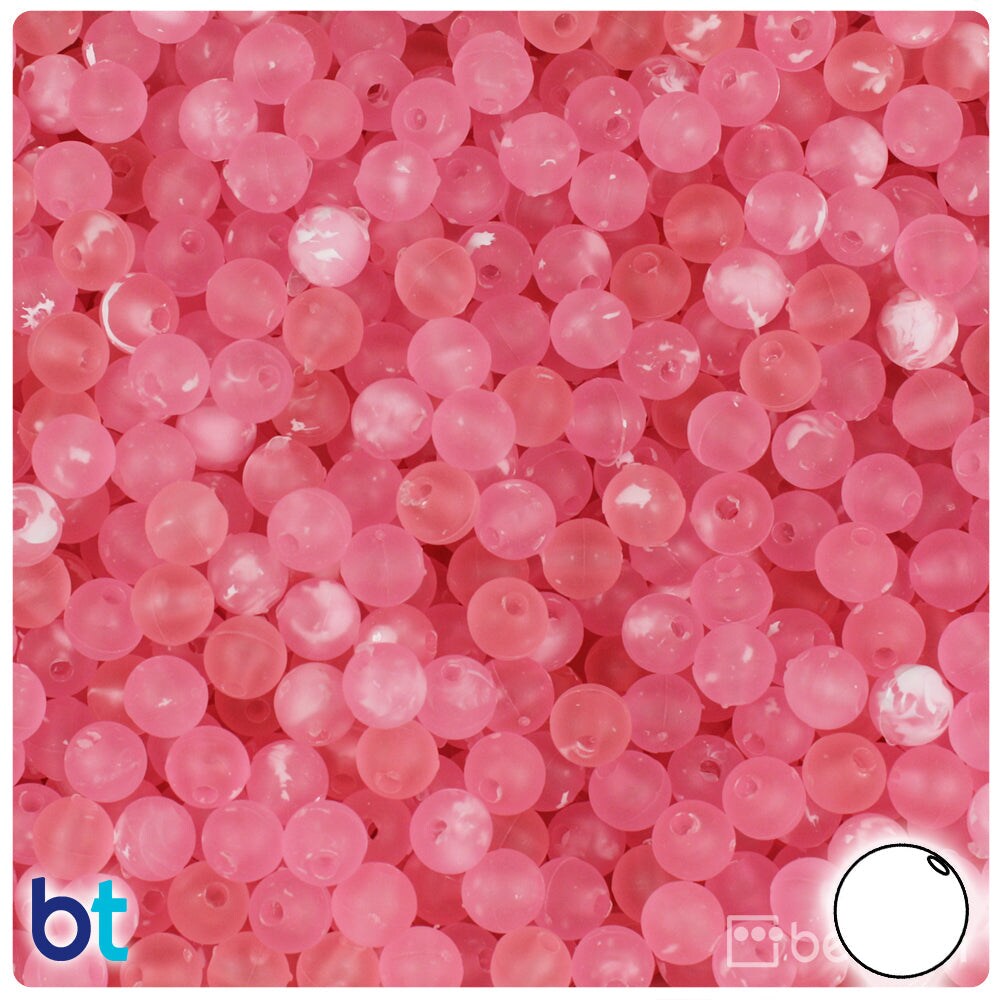 BeadTin Pink Frosted w/White Swirls 6mm Round Plastic Craft Beads (500pcs)