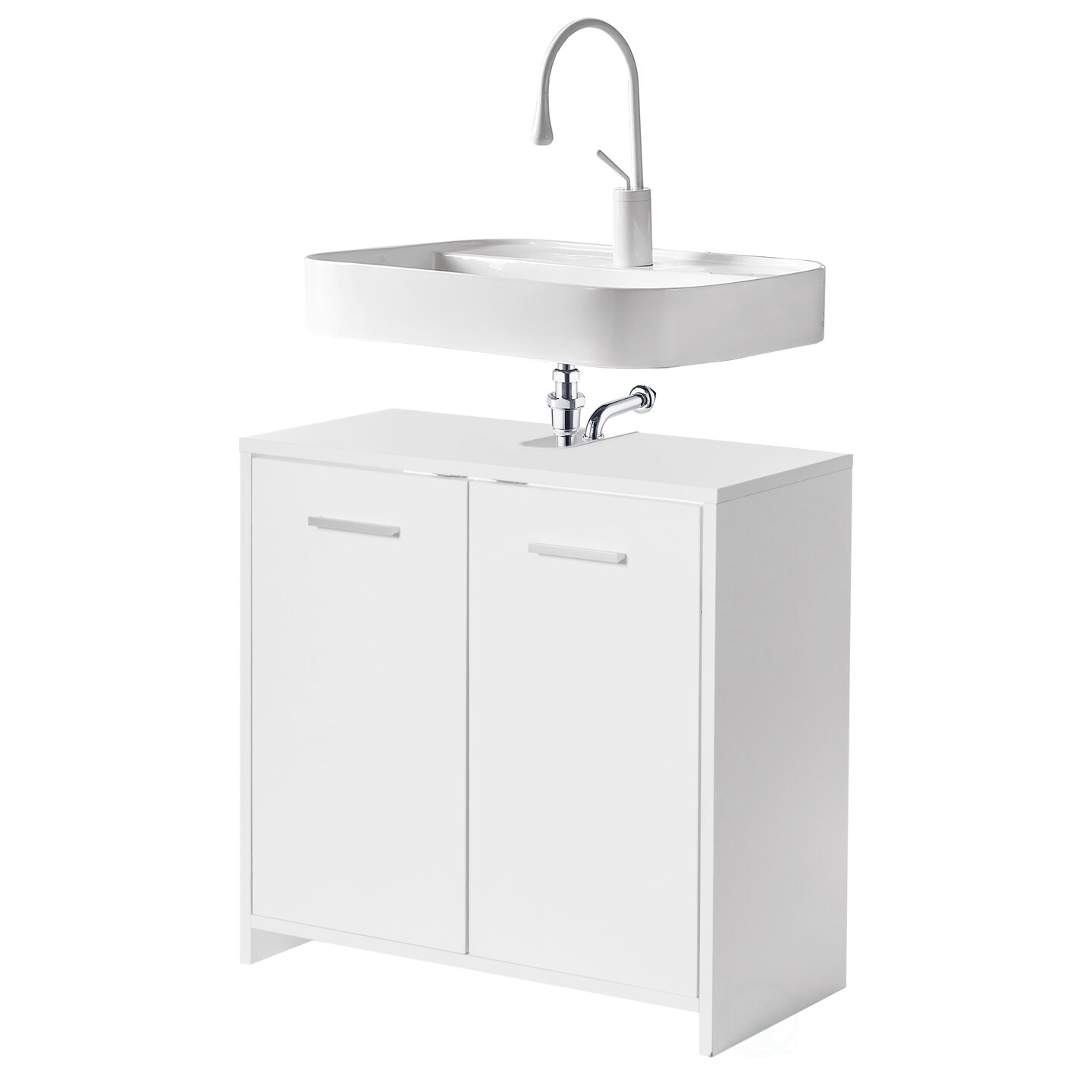 Sink Base Bathroom Vanity Cabinet 2-Door Organizer, Kitchen Storage Cabinet, White