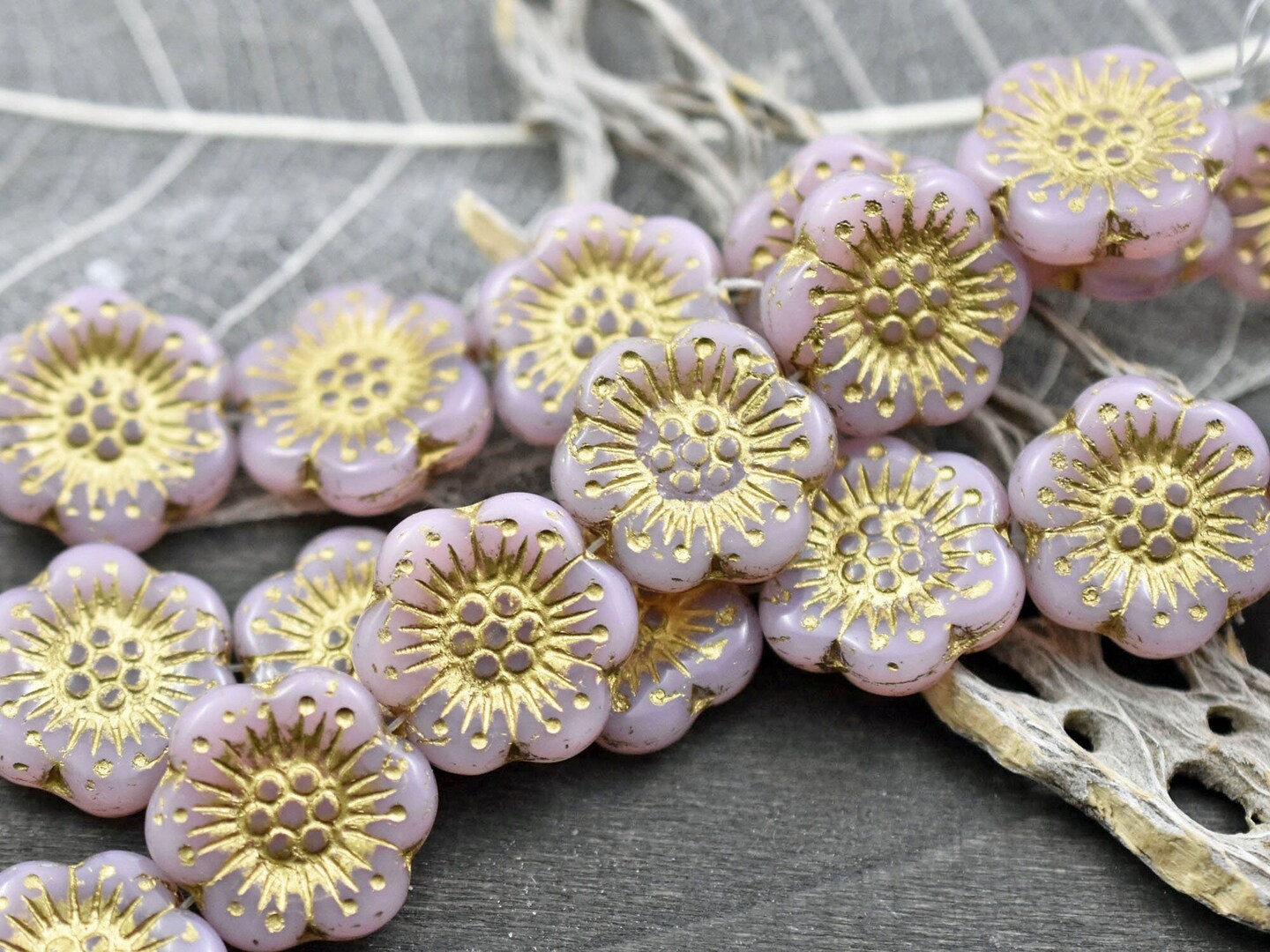 *2* 18mm Gold Washed Pink Alabaster Wild Rose Flower Beads