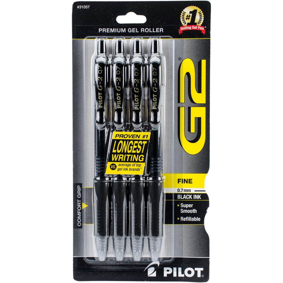 Pilot G2 Premium Gel Roller Pens Fine .7mm 4/Pkg-Black