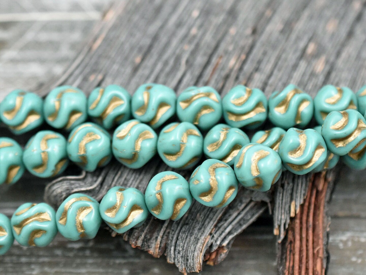 *15* 8mm Gold Washed Opaque Turquoise Round Love Knot Beads