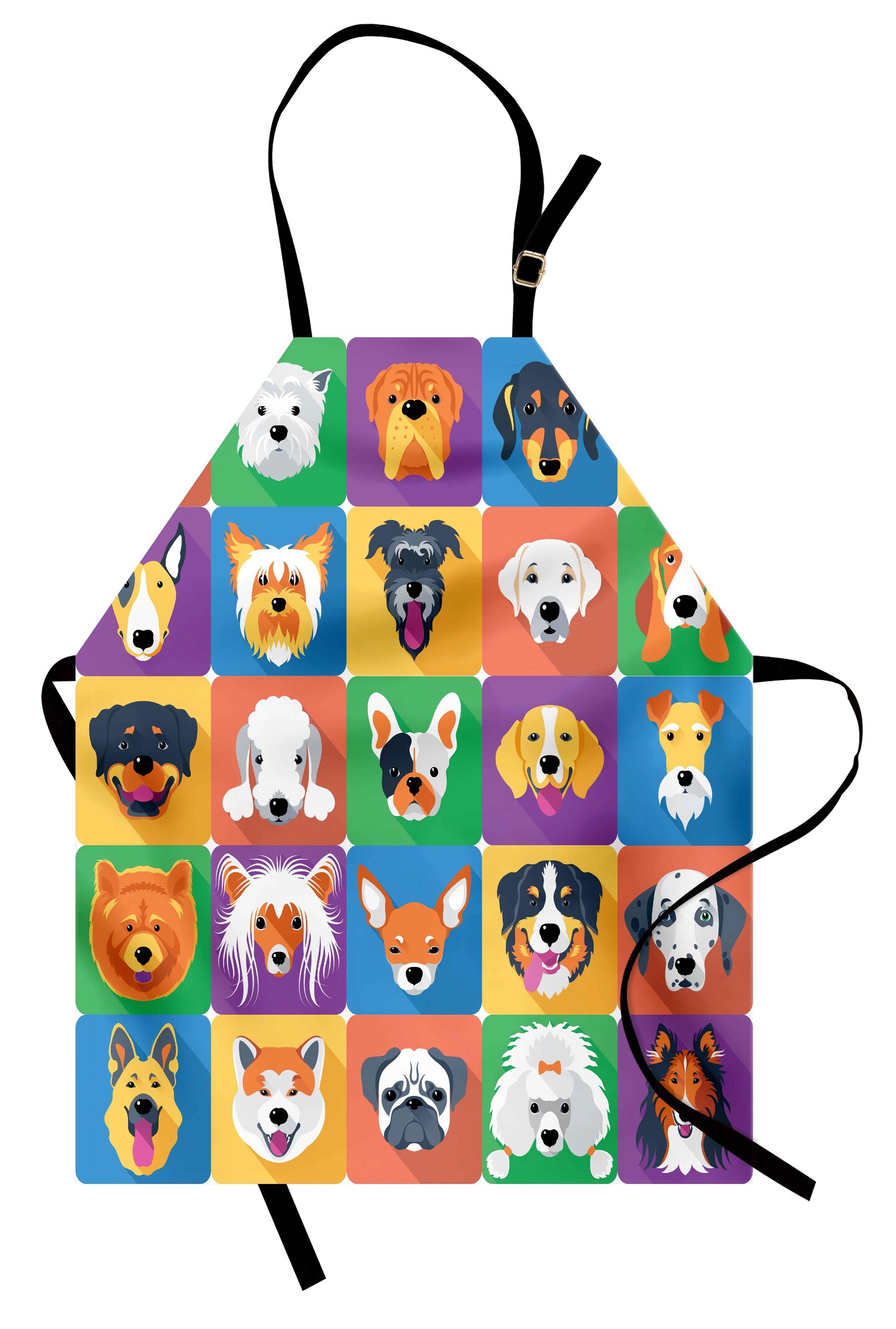 Ambesonne Dog Apron, Dog Breeds Profiles Pets Shepherd Terrier Labrador Domestic Animals Illustration, Unisex Kitchen Bib with Adjustable Neck for Cooking Gardening, Adult Size, Purple Green
