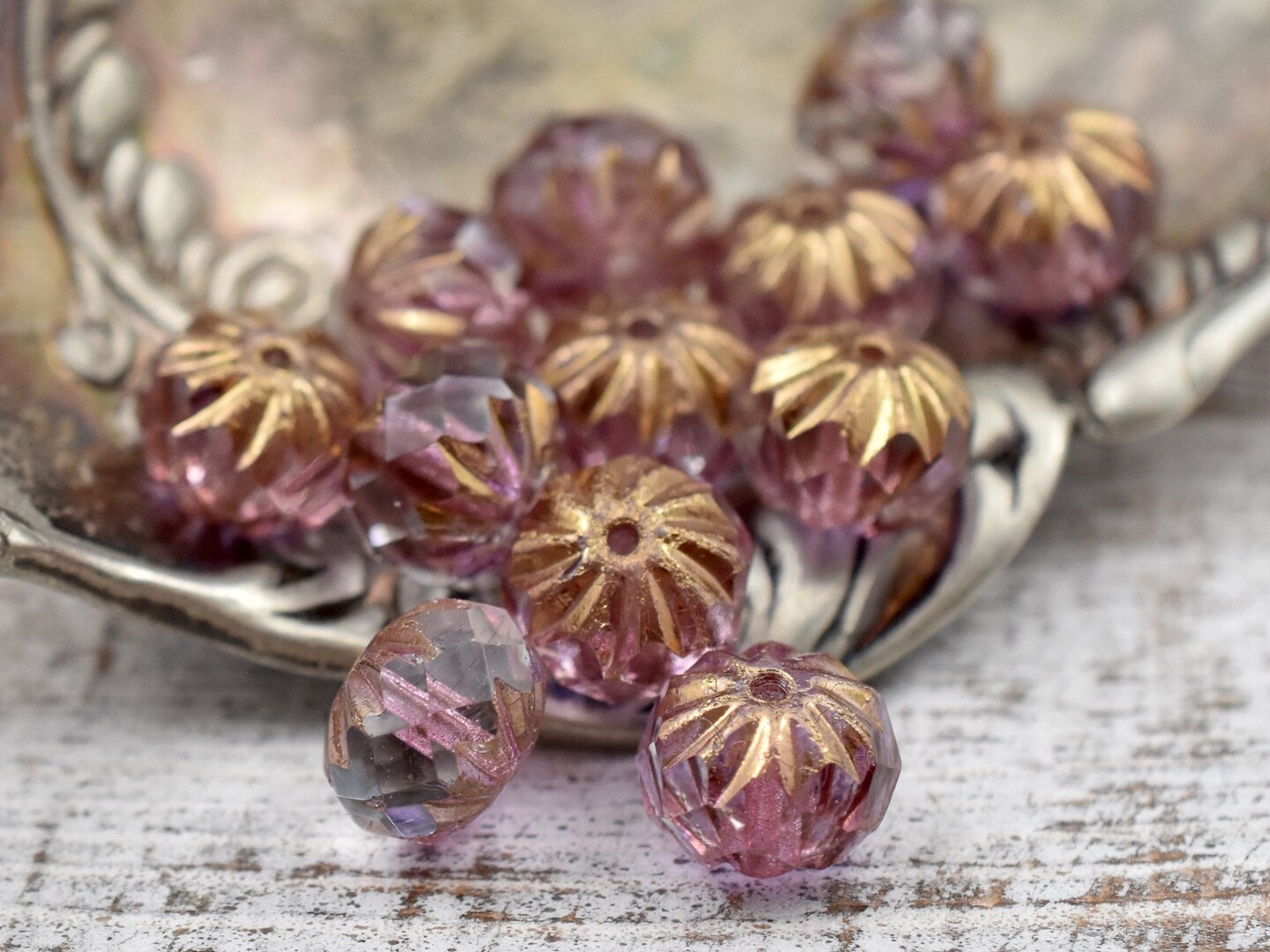 *25* 6x9mm Purple Bronze Washed Crystal Cruller Rondelle Beads
