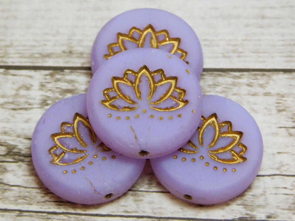 *2* 18mm Bronze Washed Matte Lilac Lotus Flower Coin Beads