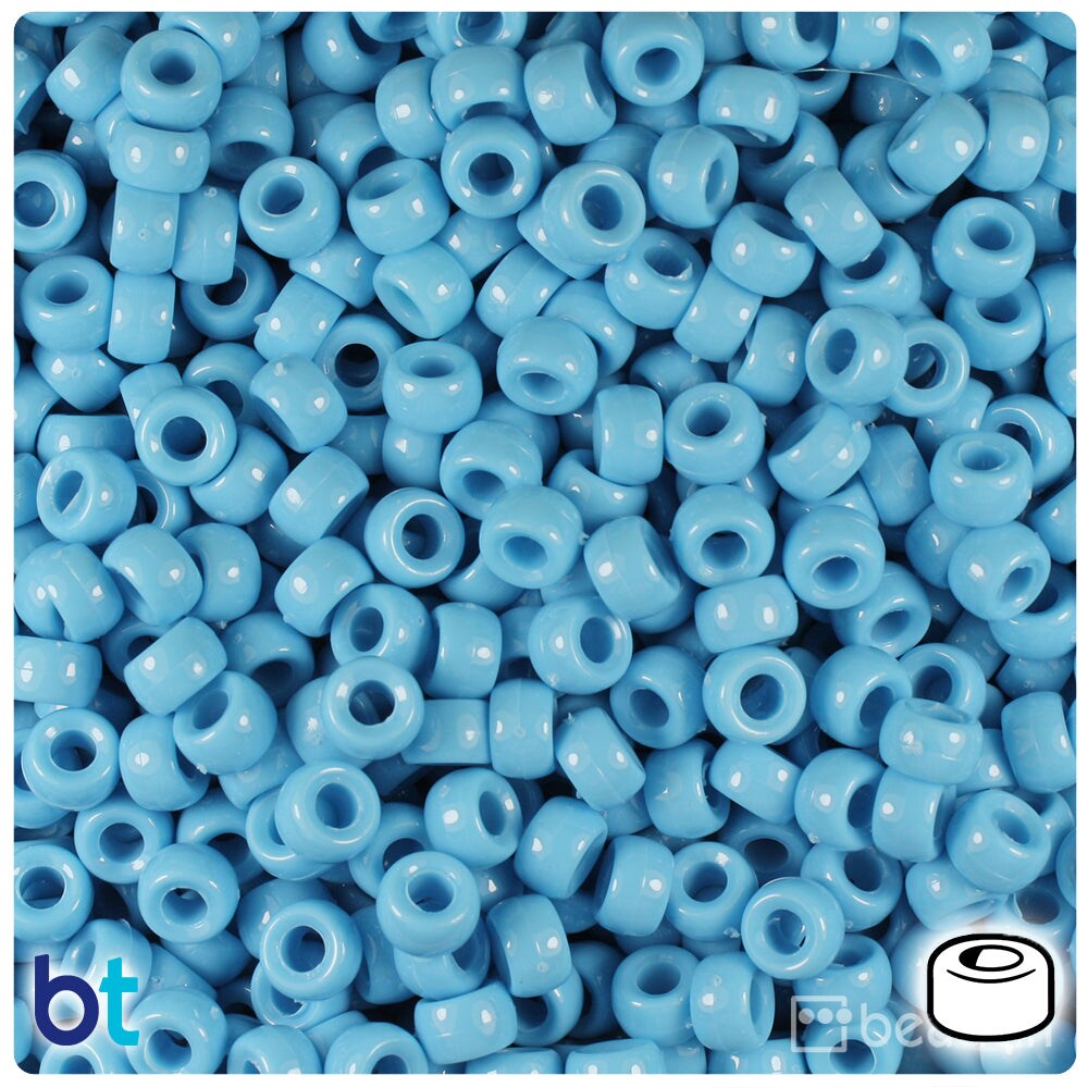 BeadTin Baby Blue Opaque 6.5mm Mini Barrel Plastic Pony Beads (1000pcs)