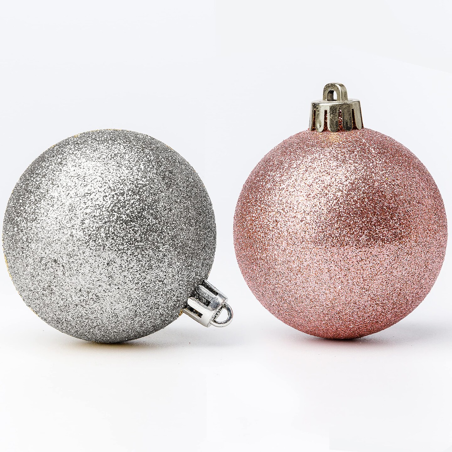 R N&#x27; D Toys 100 Rose Gold and Silver Christmas Ornament Balls Shatterproof + 100 Metal Ornament Hooks, Hanging Ornaments for Indoor/Outdoor Christmas Tree, Holiday Party, Home D&#xE9;cor