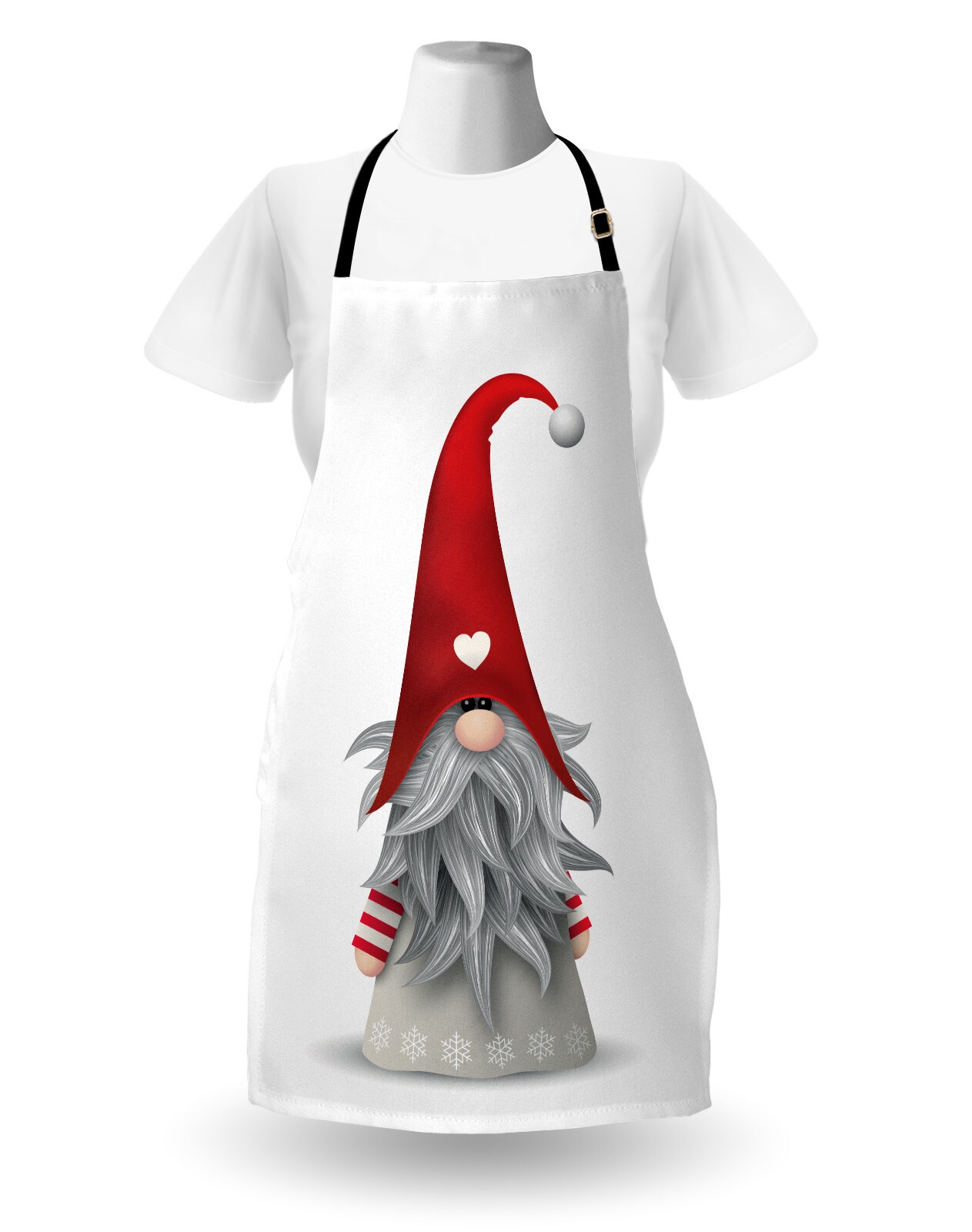 Ambesonne Gnome Apron, Nordic Tonttu Myth Finnish Creature Nisser Scandinavian Folklore Print, Unisex Kitchen Bib with Adjustable Neck for Cooking Gardening, Adult Size, Ruby Pale Grey