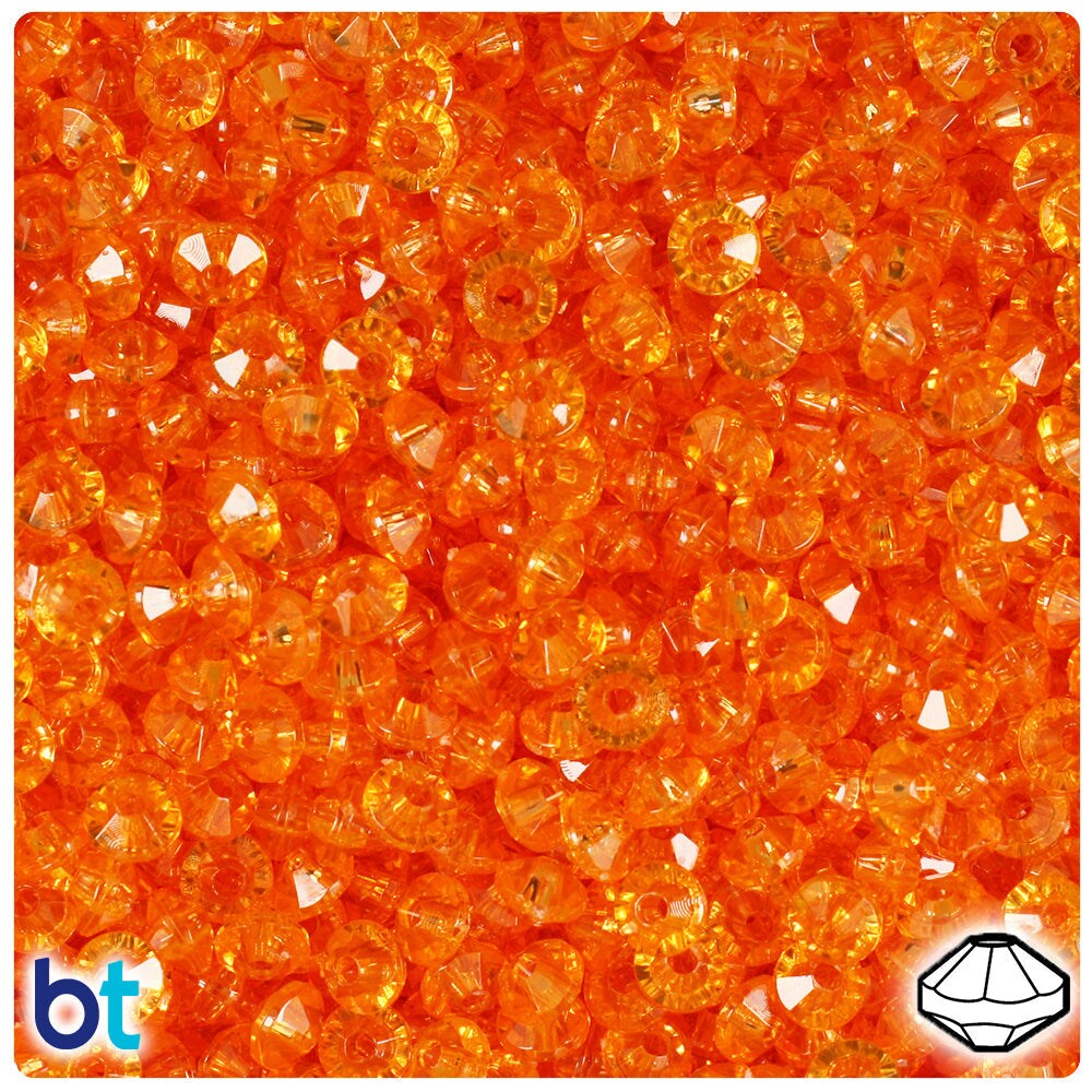 BeadTin Orange Transparent 6mm Faceted Rondelle Plastic Craft Beads (1350pcs)