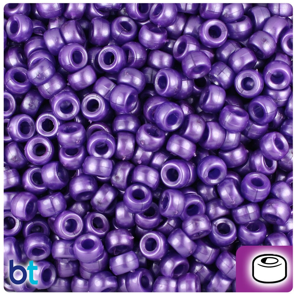 BeadTin Dark Purple Pearl 6.5mm Mini Barrel Plastic Pony Beads (1000pcs)