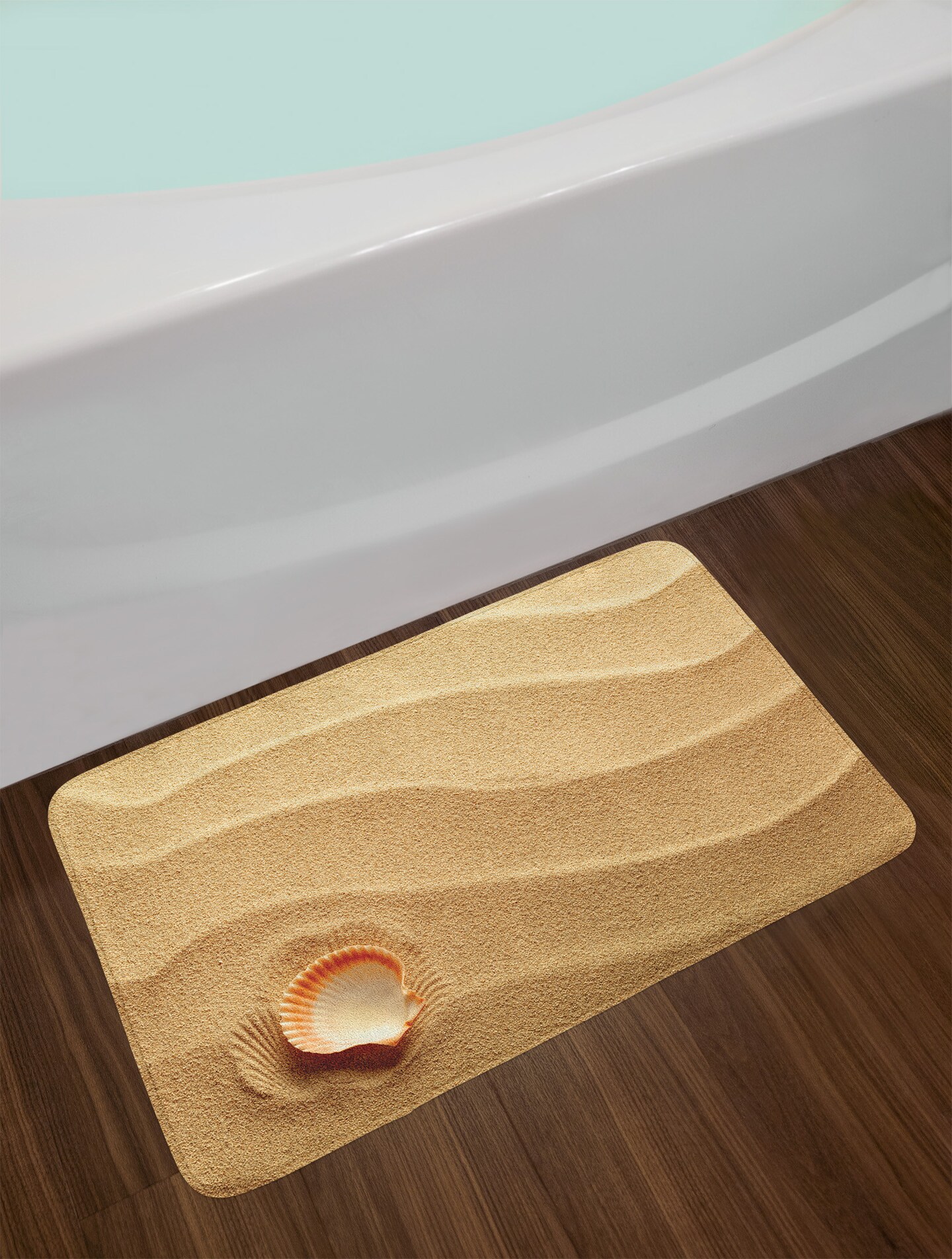 Ambesonne Seashells Bath Mat, Little Seashell on Golden Yellow Sand Sea Coastal Theme Beach Art Print, Plush Bathroom Decor Mat with Non Slip Backing, 29.5&#x22; X 17.5&#x22;, Sand Brown