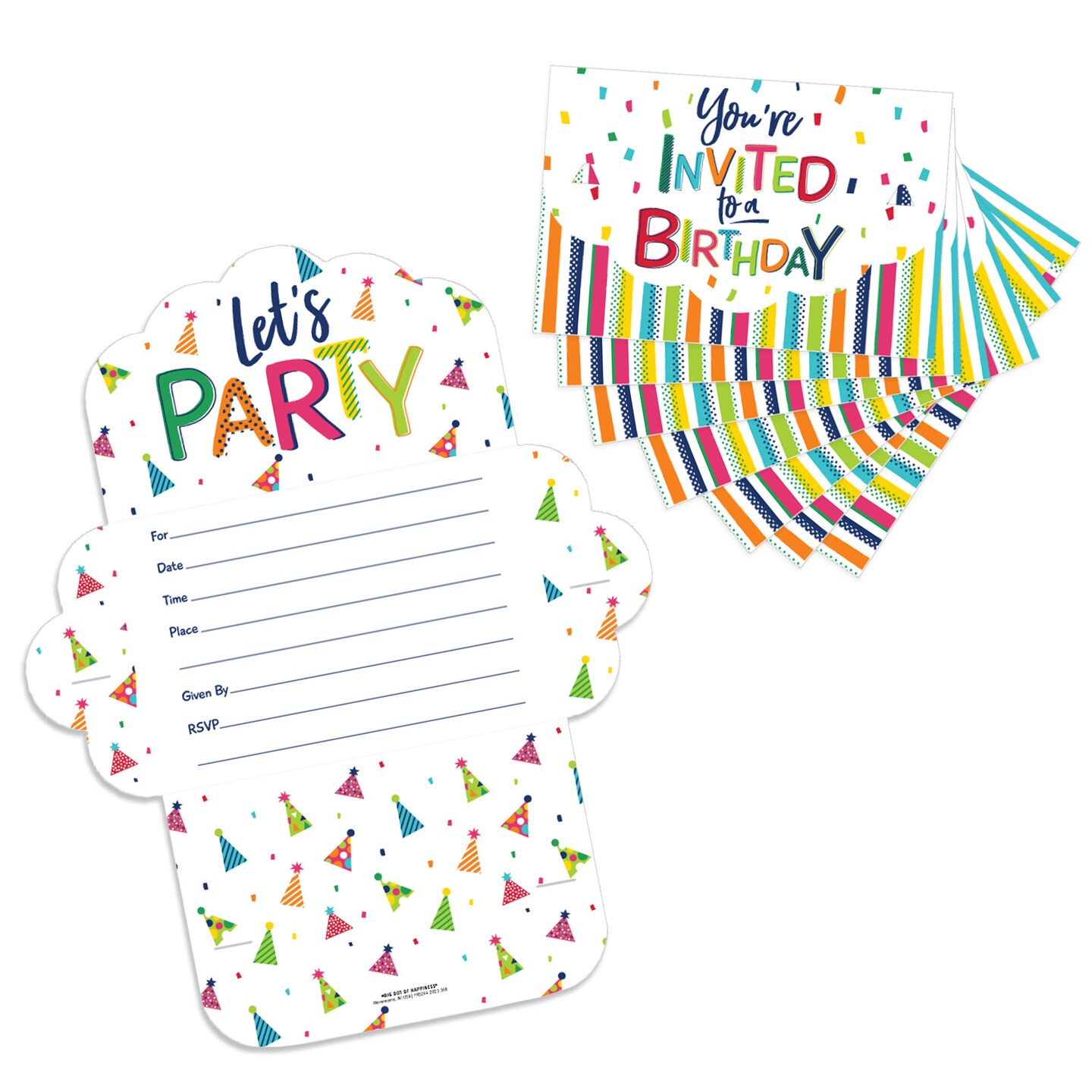 Big Dot of Happiness Cheerful Happy Birthday - Fill-In Cards - Colorful Birthday Party Fold and Send Invitations - Set of 8