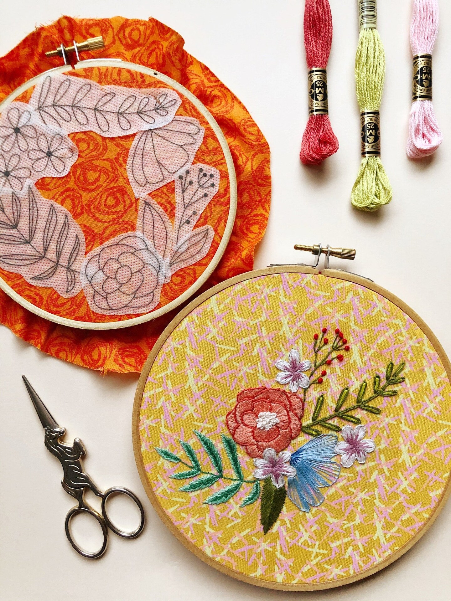 MCreativeJ Florals - Peel Stick and Stitch Hand Embroidery Patterns