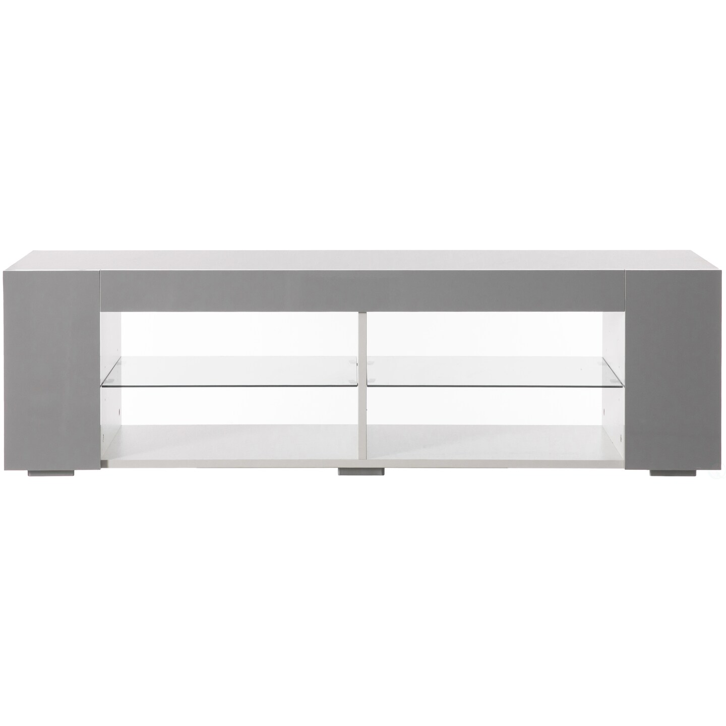 White Entertainment TV Stand with LED Lights and Glass Shelves with UV Frame
