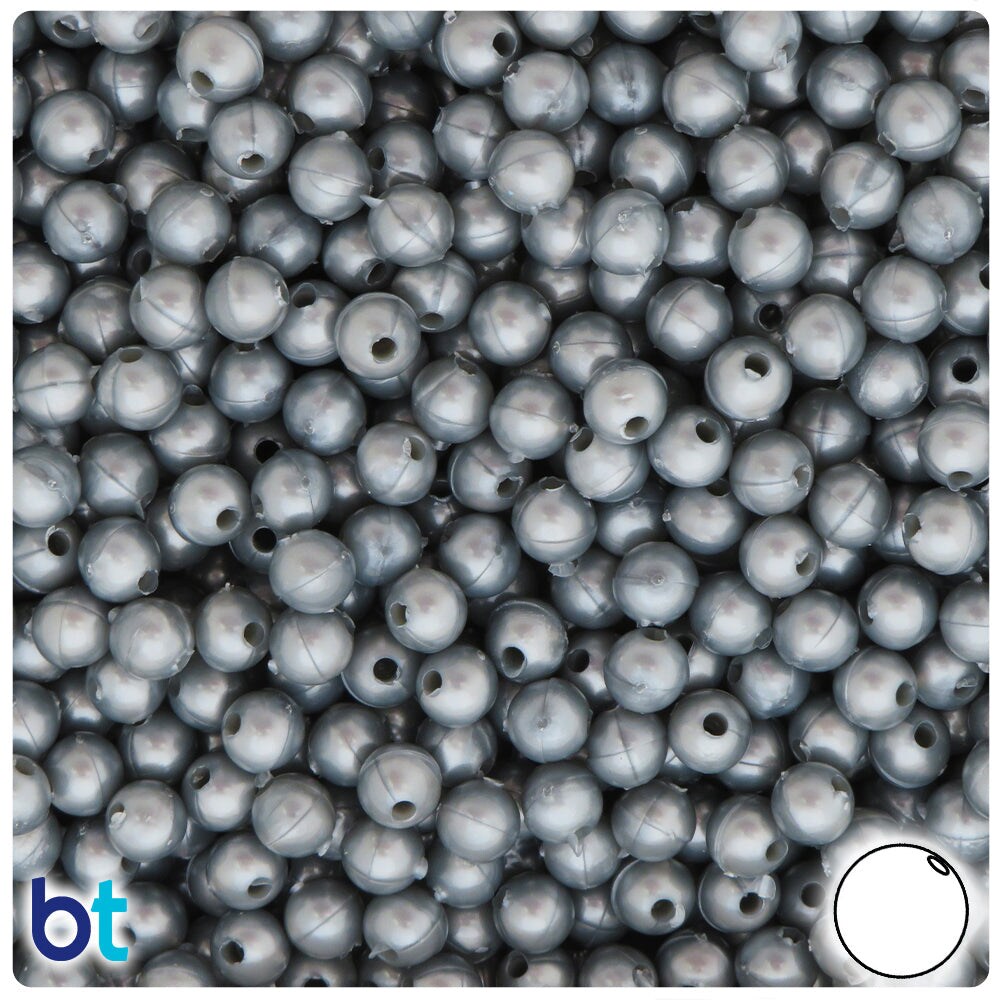 BeadTin Grey Pearl 6mm Round Plastic Craft Beads (500pcs)
