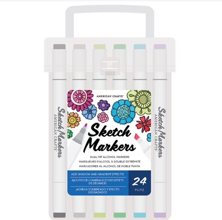 American Crafts - Sketch Markers Collection - Dual Tip - Chisel and Fine Point - 24 Color Pack 34007550