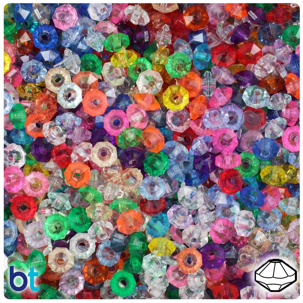 BeadTin Transparent Mix 6mm Faceted Rondelle Plastic Craft Beads (1350pcs)