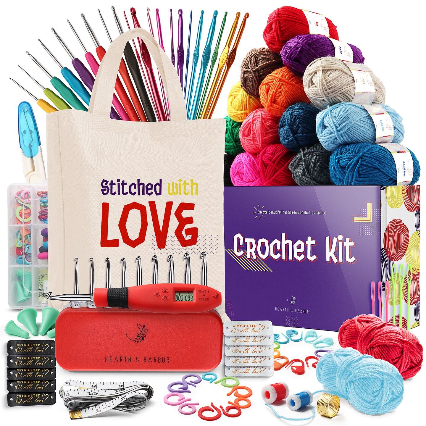 Counting Crochet Hook Set Digital,Ergonomic Crochet Hooks with LED Light  and Digital Stitch Counter, Beginner Knitting Kit with 12 Interchangeable