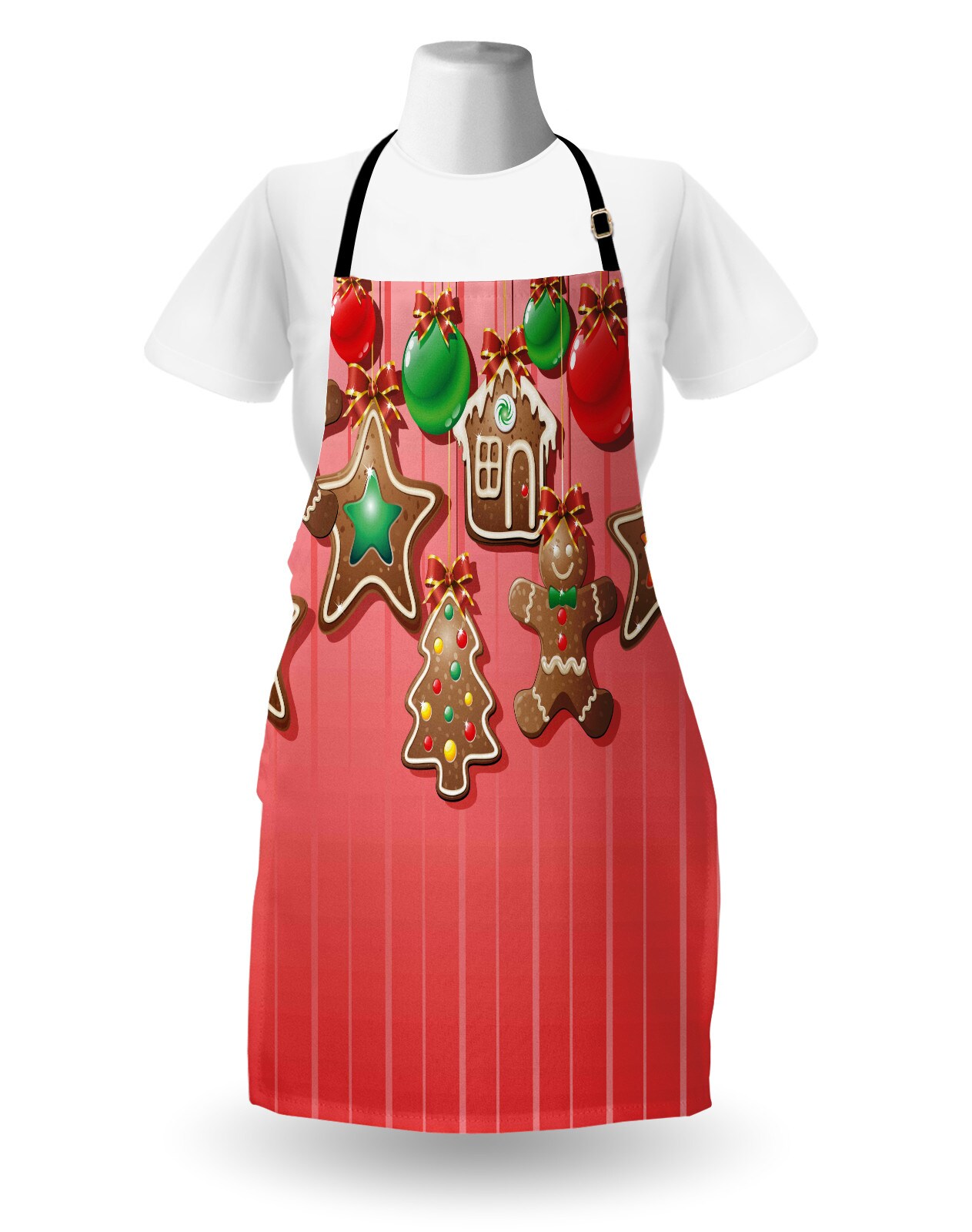 Ambesonne Gingerbread Man Apron, Christmas Cookies and Baubles Bowties Symbolic Pastry Design, Unisex Kitchen Bib with Adjustable Neck for Cooking Gardening, Adult Size, Multicolor