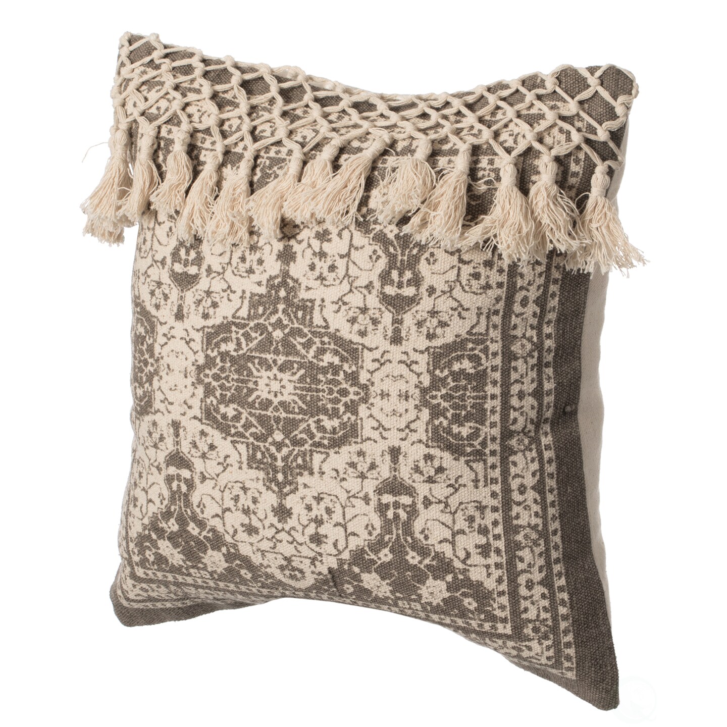 16&#x22; Handwoven Cotton Throw Pillow Cover with Traditional Pattern and Tasseled Top