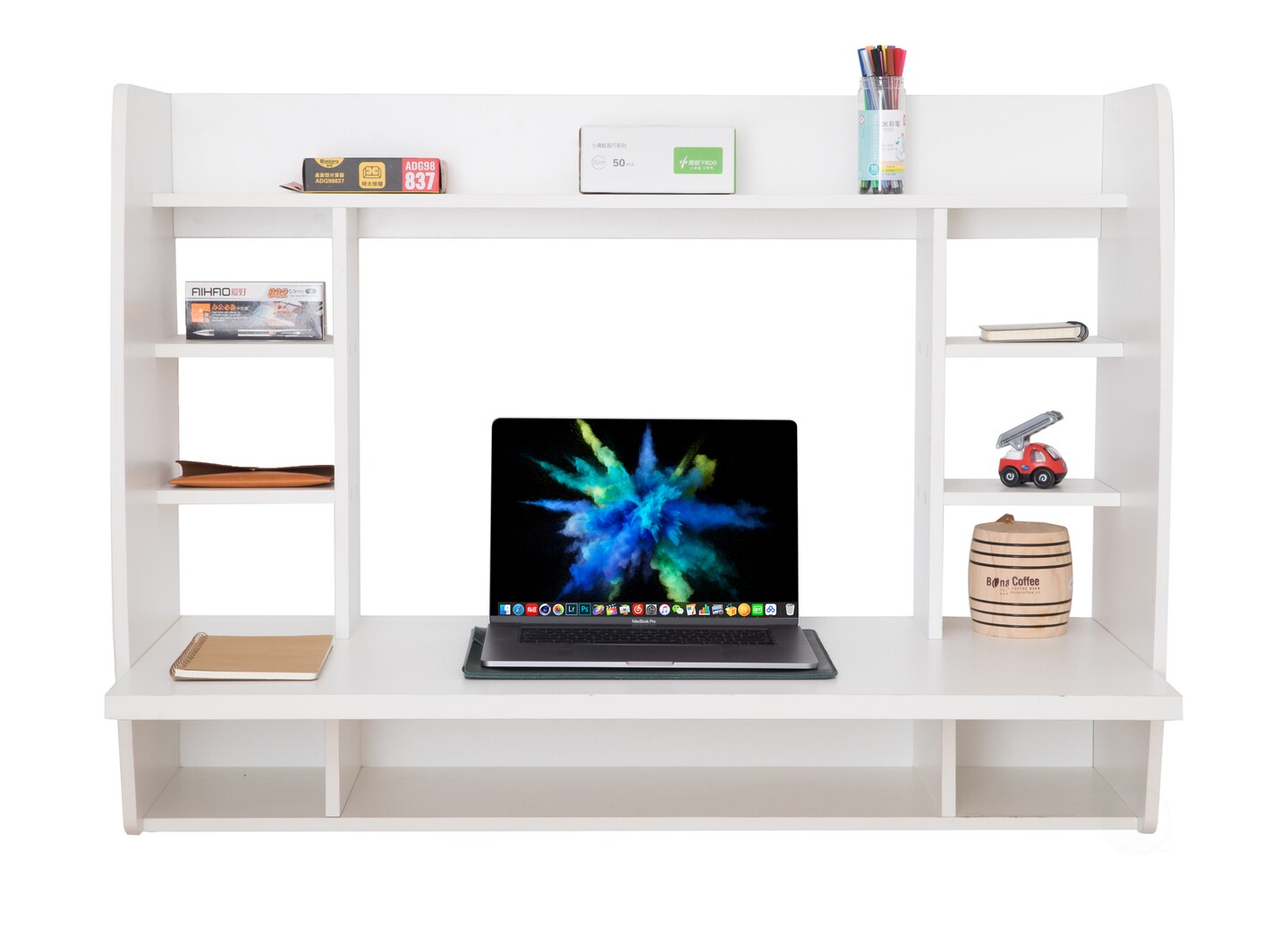 Versatile Wall Mount Floating Computer Desk - Stylish and Space-Saving Writing Study Table with Shelves - Ideal for Living Room, Bedroom, and Home Office