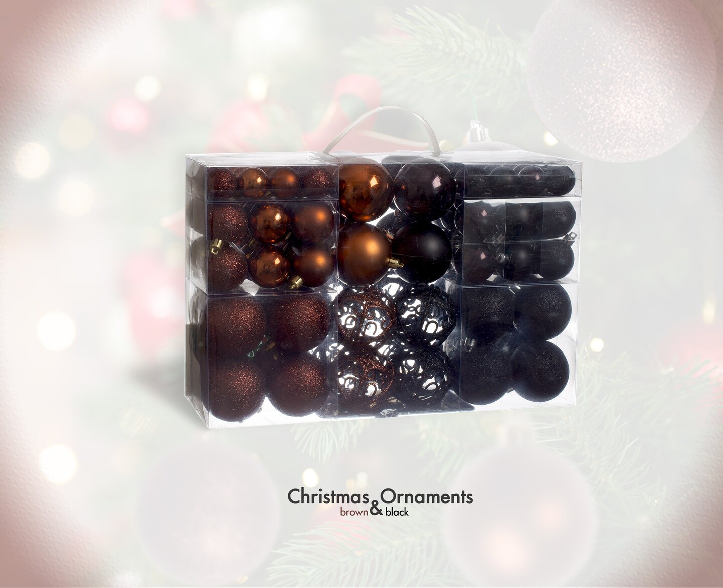 100 Shatterproof Christmas Ornament Balls - Christmas Ornaments For Christmas Tree Home Wedding Or Parties Decorative Ball (Sizes, 1.2&#x22; 1.6&#x22; &#x26; 2.4&#x22; ) (Black &#x26; Brown)