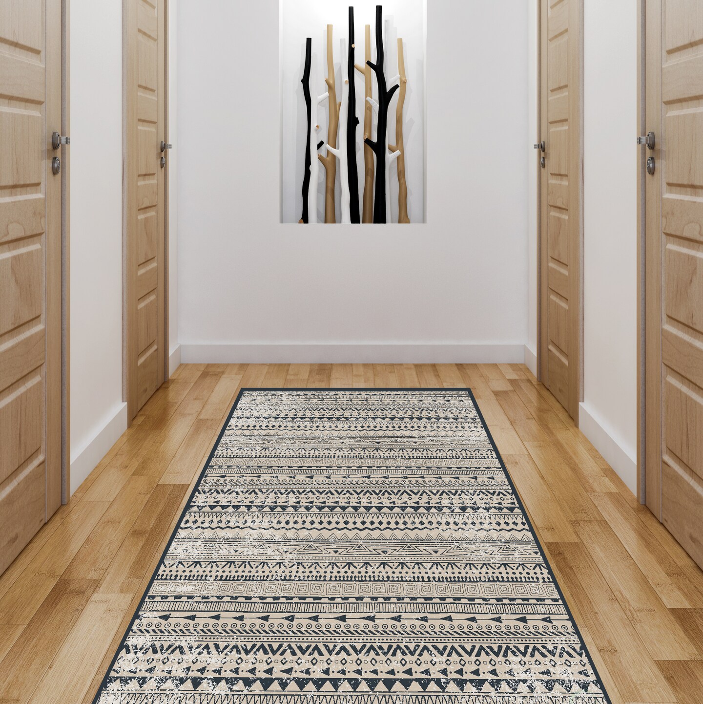 Deerlux Boho Living Room Area Rug with Nonslip Backing, Bohemian Tribal Print Pattern