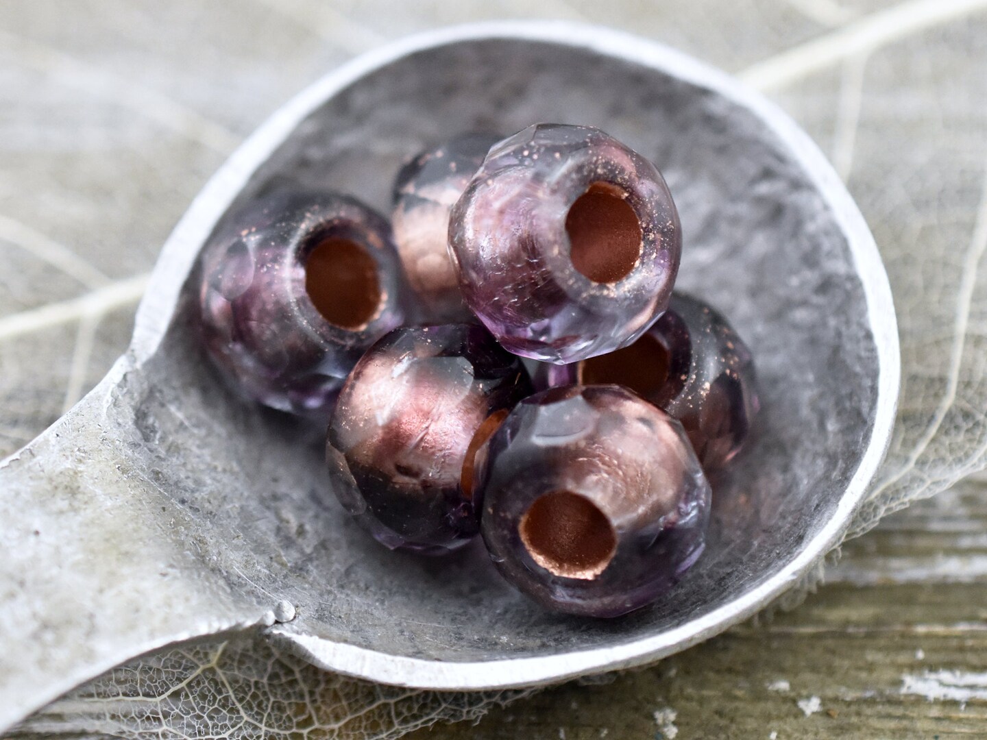 *15* 7x12mm Copper Lined Amethyst Fire Polished Large Hole Rondelle Beads