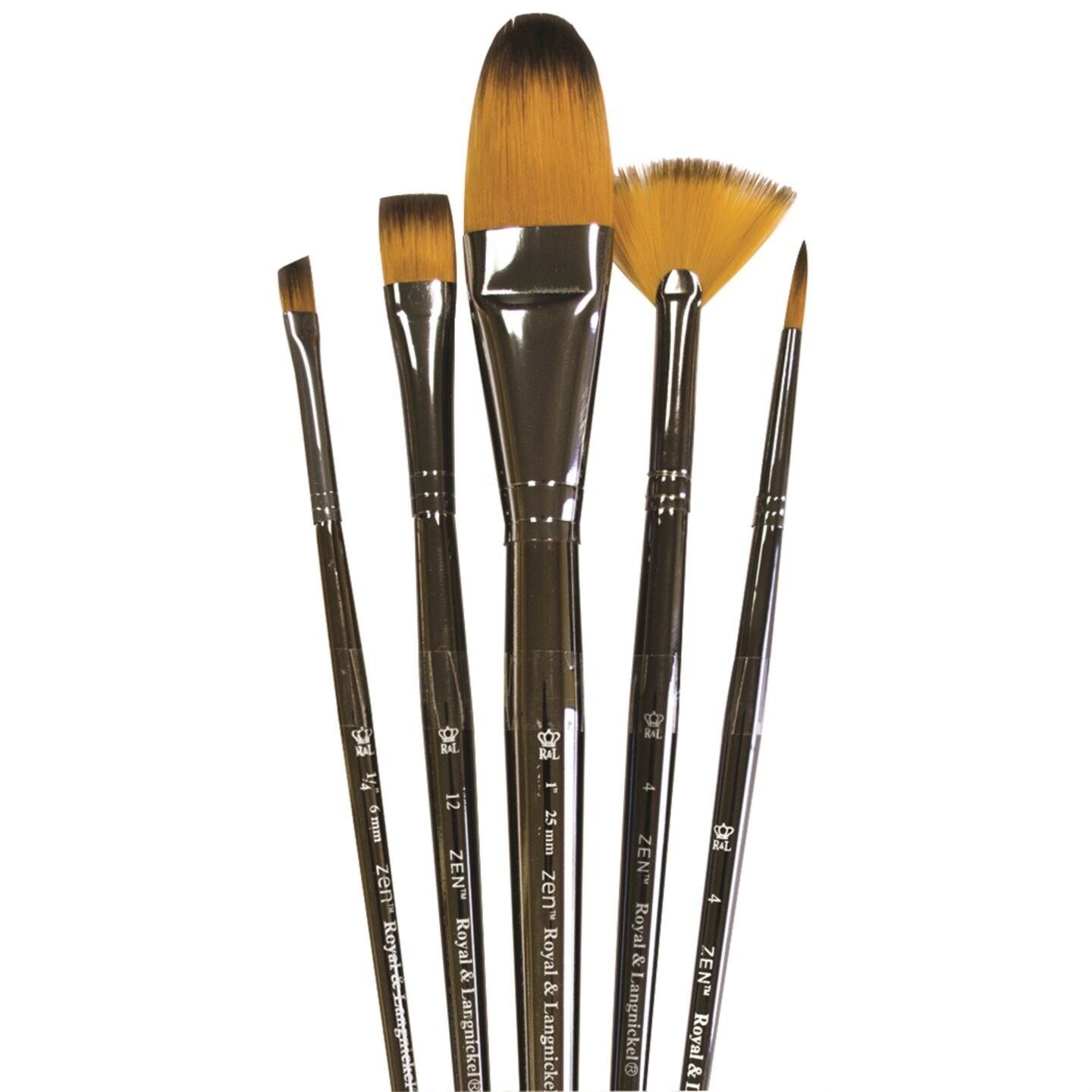 Royal & Langnickel Zen 5pc Standard Handle Brush Set, Includes Oval