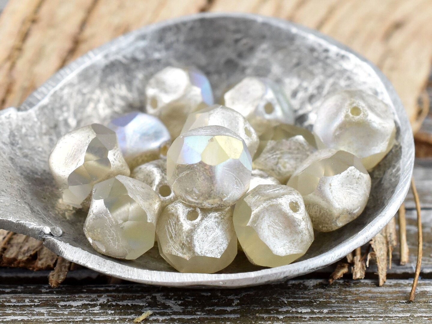 *15* 9mm Antique Silver AB Washed Crystal Central Cut Round Beads