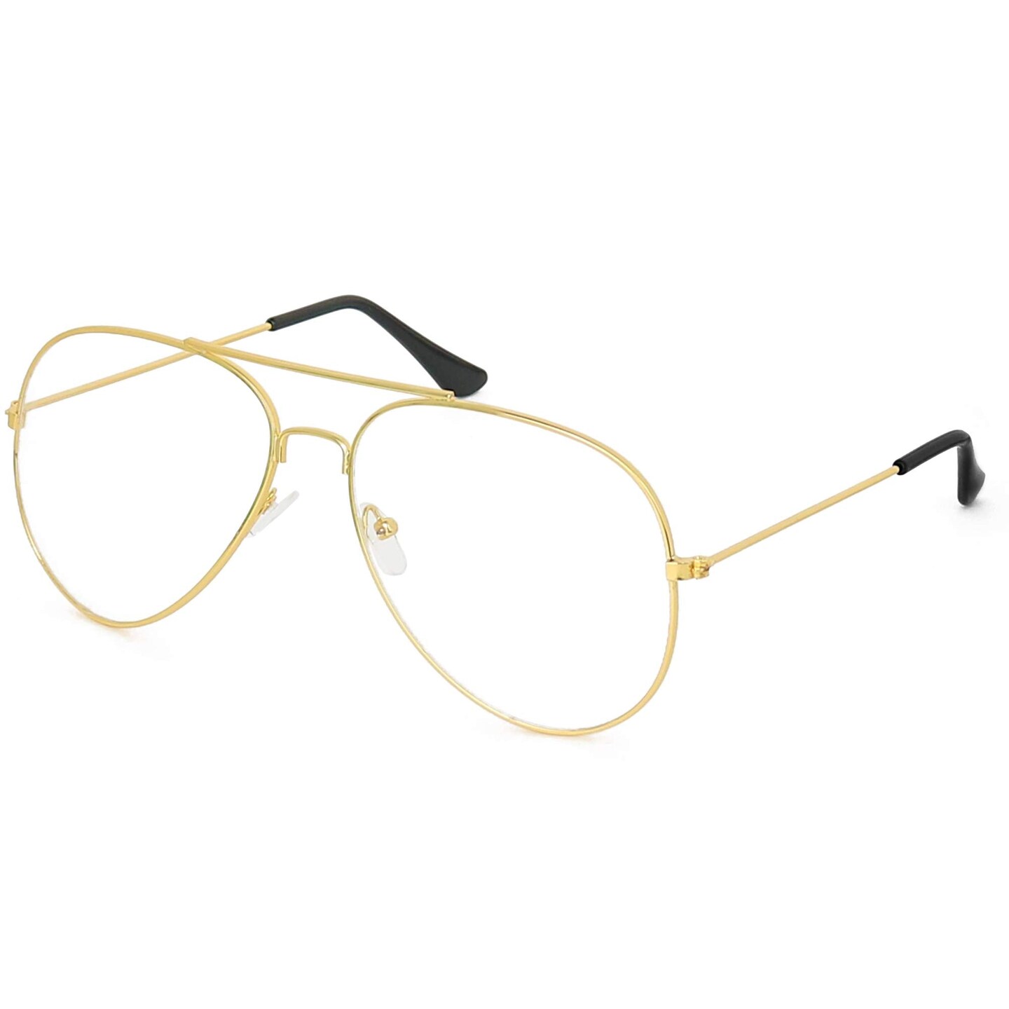Clear Lens Costume Glasses - 70&#x27;s Style Aviator Gold Wire Rimmed Clear Sunglasses for Adults and Kids