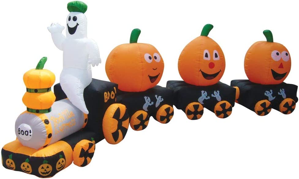 14.5&#x27; Air Blown Inflatable Halloween Pumpkin Train Y202