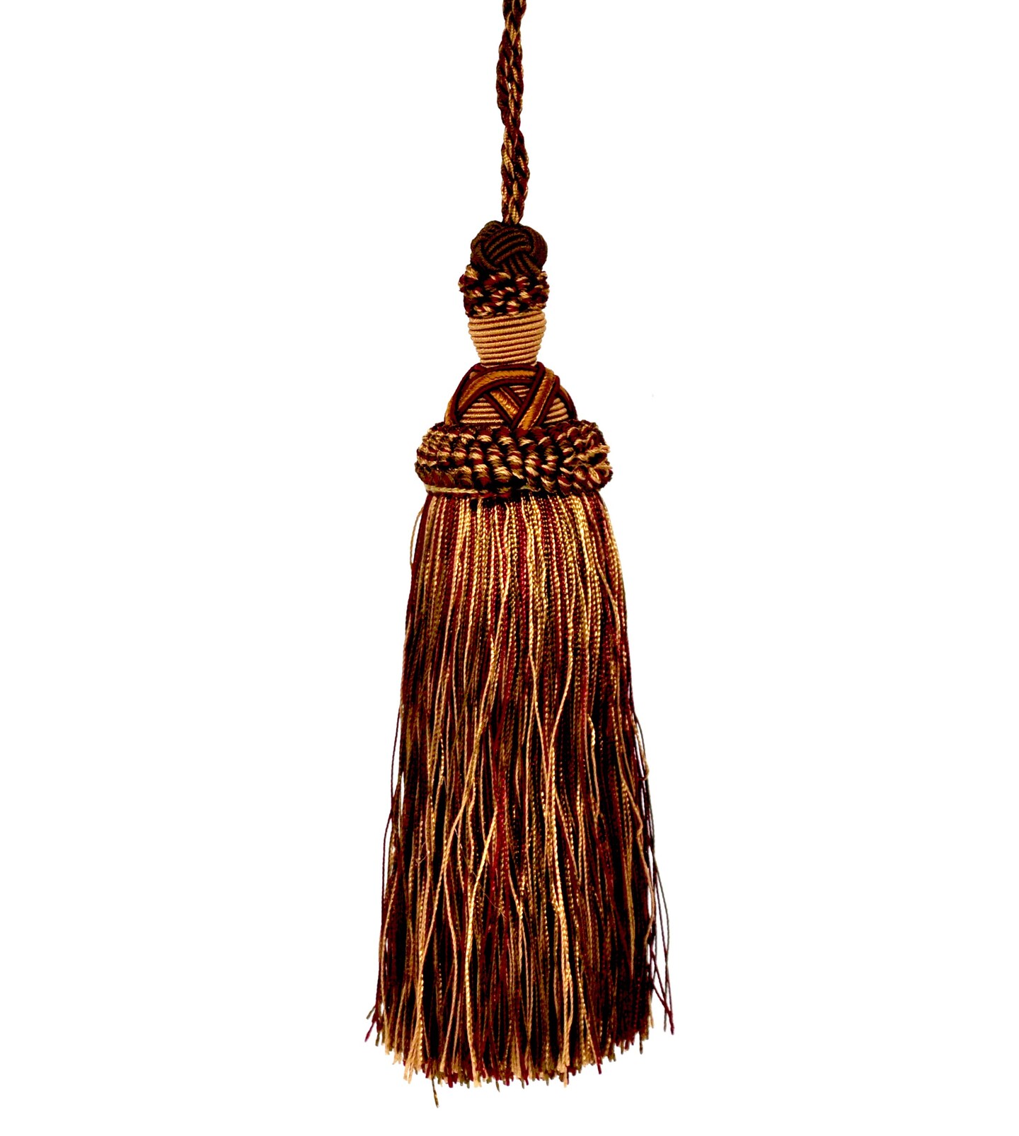 Belagio Tassel, 7&#x201D; Length with 5.5&#x201D; Cord, Milante Collection, Wine/Toffee