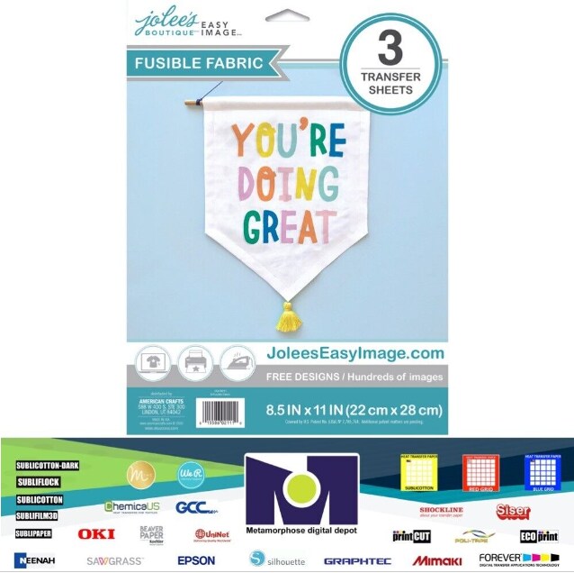 Jolee's Easy Image FUSIBLE FABRIC TRANSFER Light 3 Sh SHIMMER 8.5"x11" 56400035 Made in USA