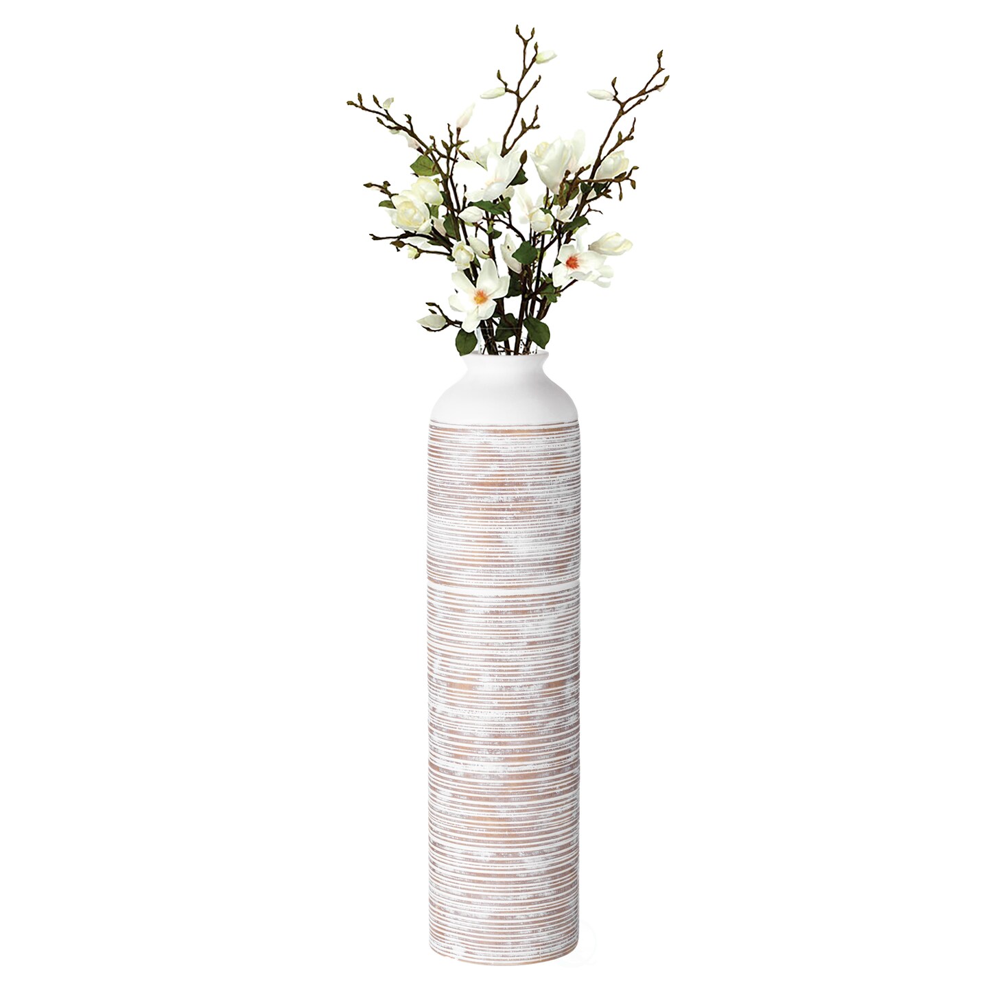 Contemporary Floor Vase - Ribbed 20-Inch-Tall Trumpet Style Ceramic White Table Vase - Modern Home Decor Accent for Entryway, Dining, or Living Room – Elegant Sleek Design, Versatile Decoration Piece for Chic Interiors