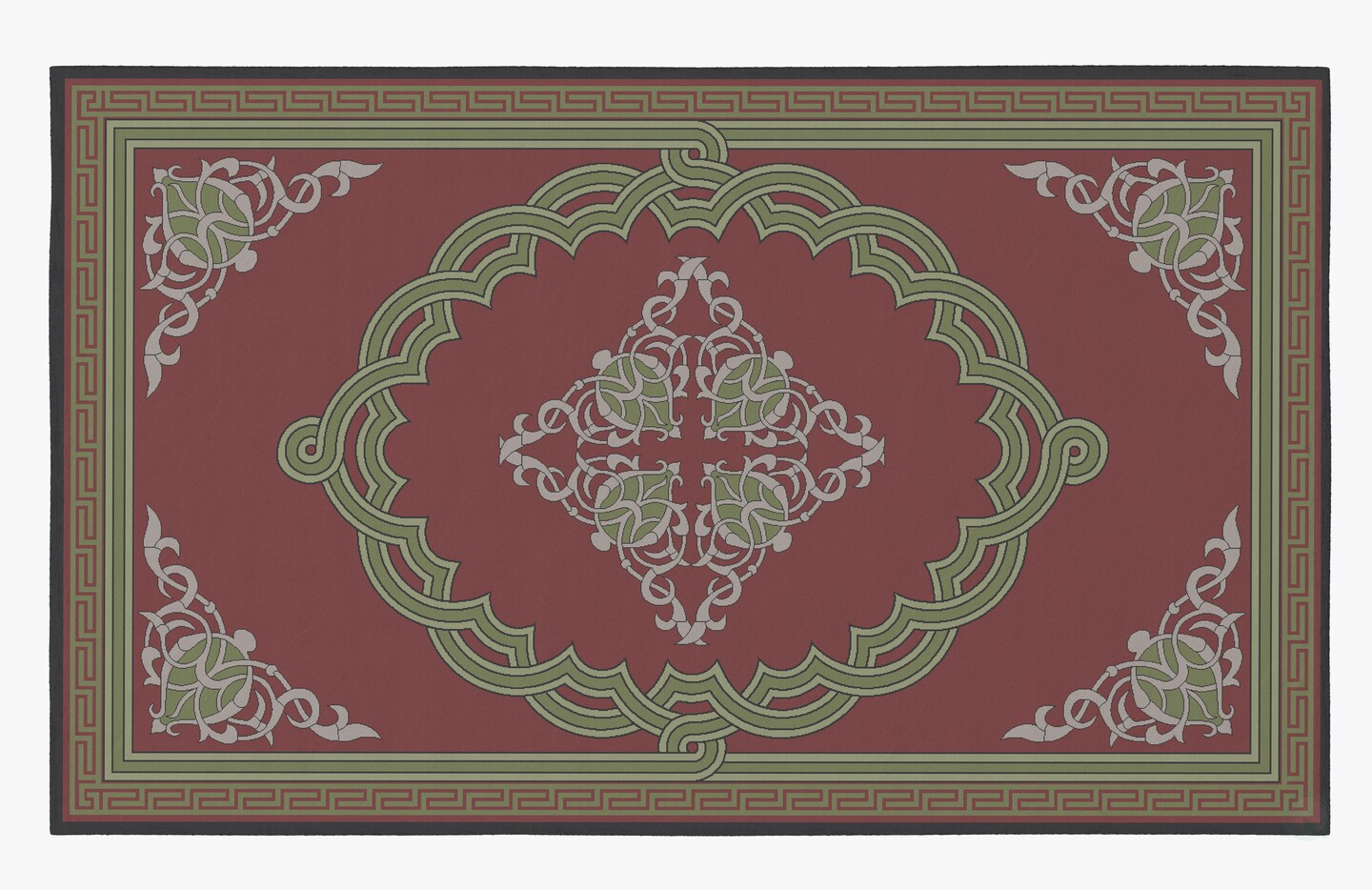 Deerlux Transitional Living Room Area Rug with Nonslip Backing, Red Medallion Pattern