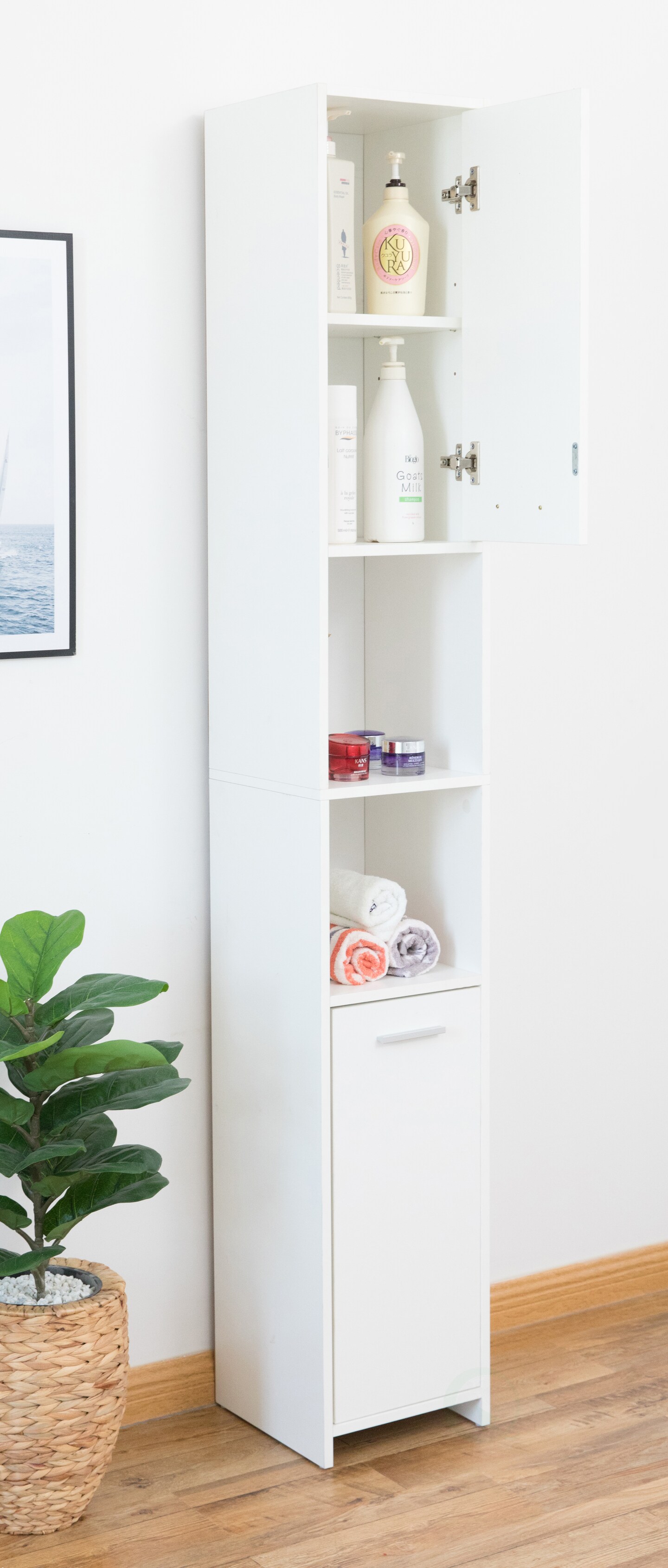 Tall Storage Cabinet with Adjustable Shelves, Linen Tower Cabinet, Bathroom Organizer and Storage, Kitchen Cabinet, Pantry Organizer, and Linen Closet