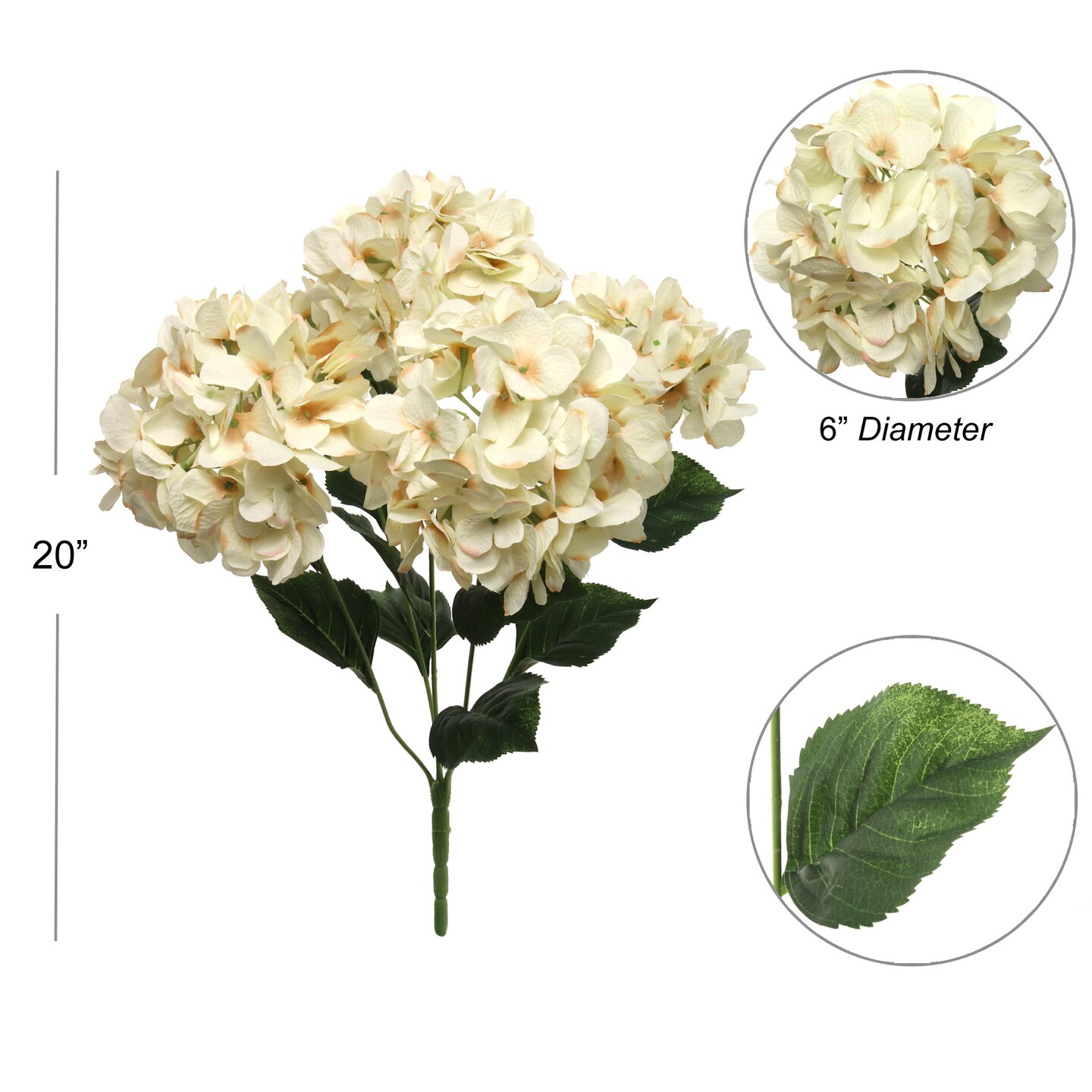 21" Artificial Hydrangea Bush - 5 Silk Flowers with Green Leaves - Perfect for Bouquets, Home Decor - Elegant Year-Round Display, Floral Home by Artificial Flowers