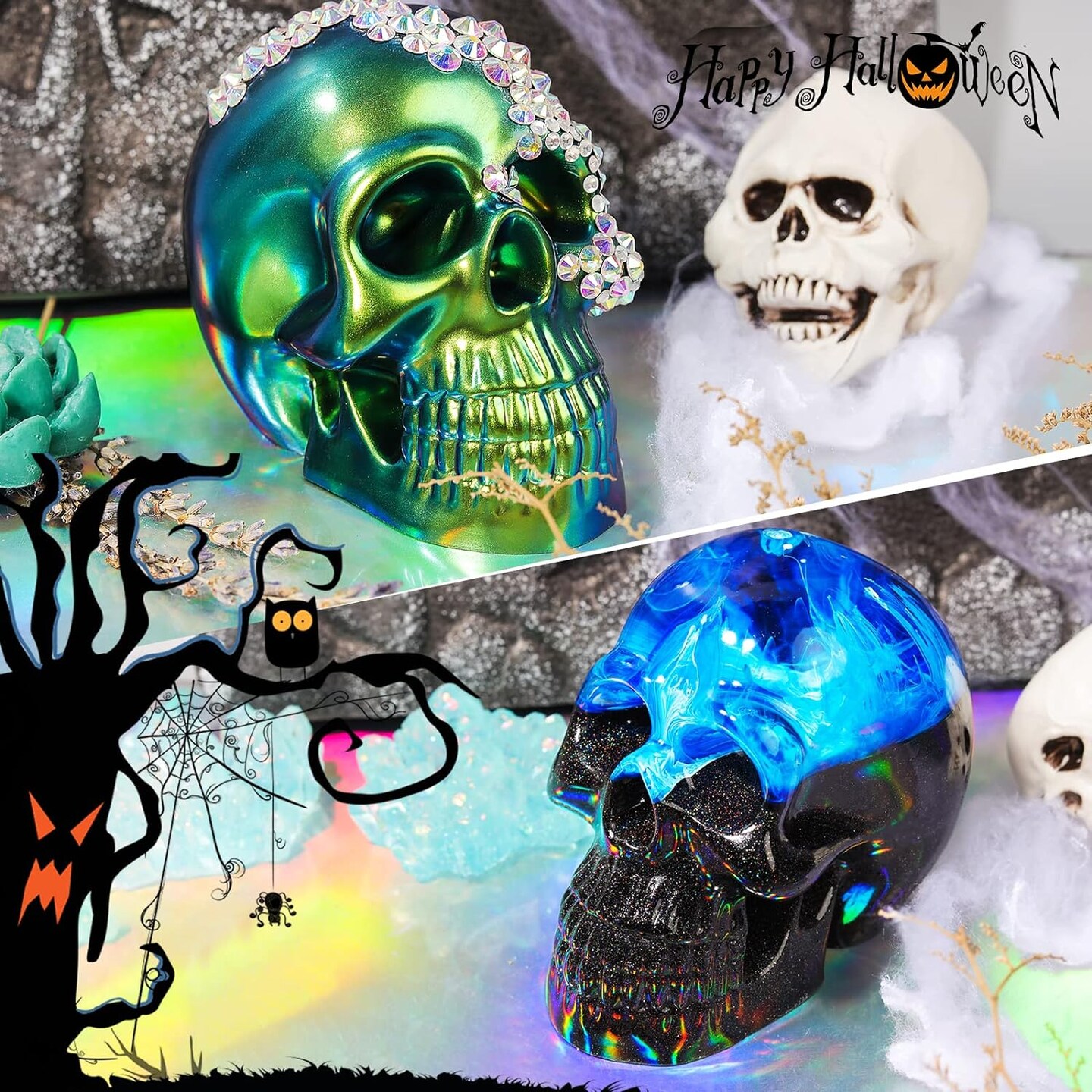 Silicone 3D Large Skull Shape Molds, Skeleton Skull Epoxy Mold for Candle Making, Home Decor, Outdoor, Resin Casting Art Crafts