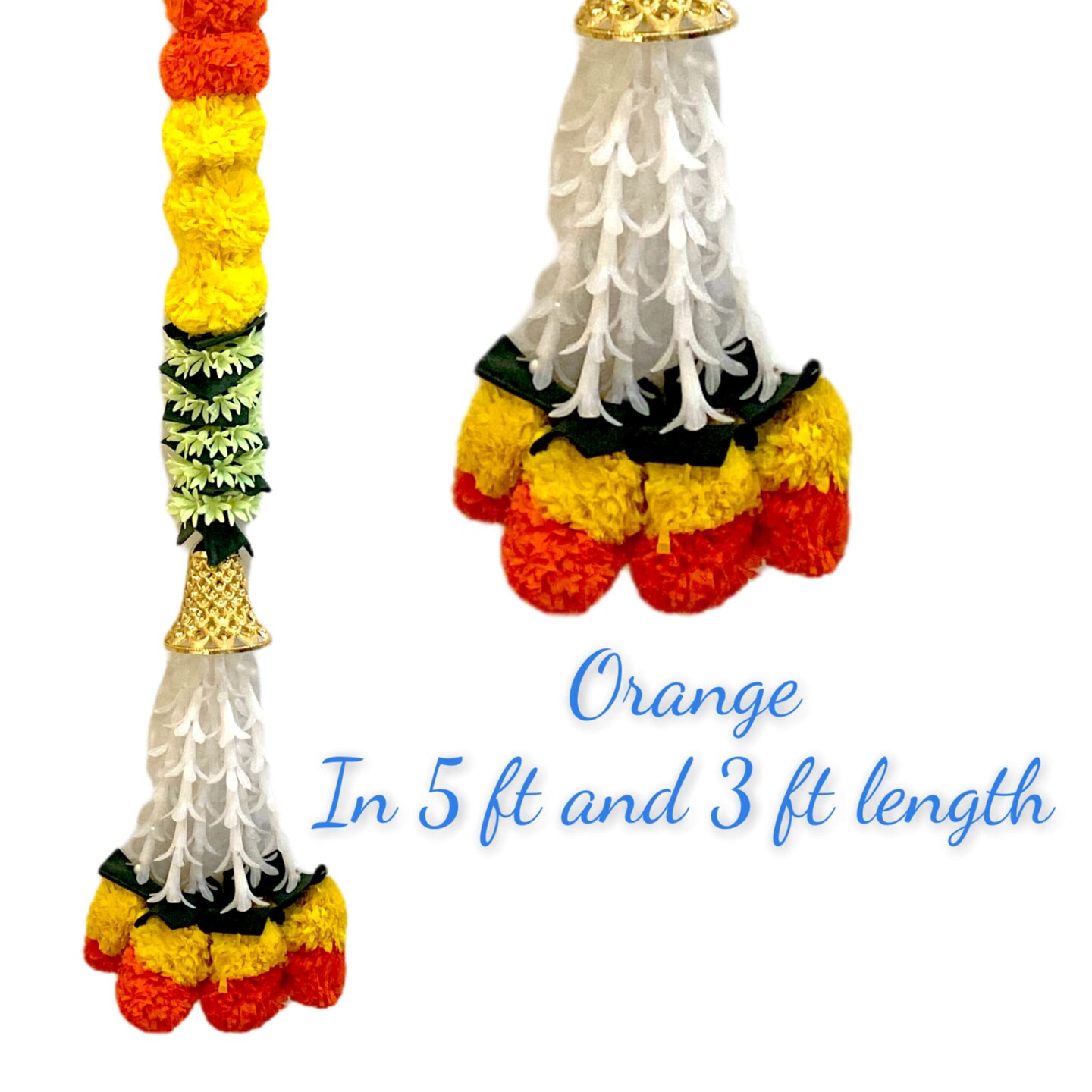 2 Strings Artificial Marigold Flowers Garland for Home, Party Door Hanging Diwali Decorations Day of the Dead Dia De Los Muertos Ofrenda Halloween Marygold Traditional Indian Theme Decor