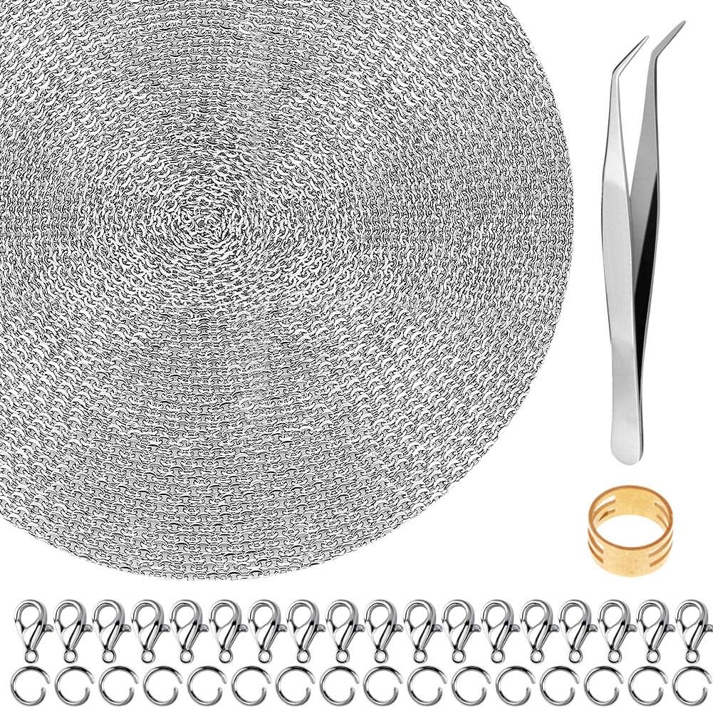 50 Feet Stainless Steel Chains for Jewelry Making, Jewelry Chain Bulk Small Metal Chains with 100 Jump Rings 30 Lobster Clasps for Necklace Making Bracelet DIY