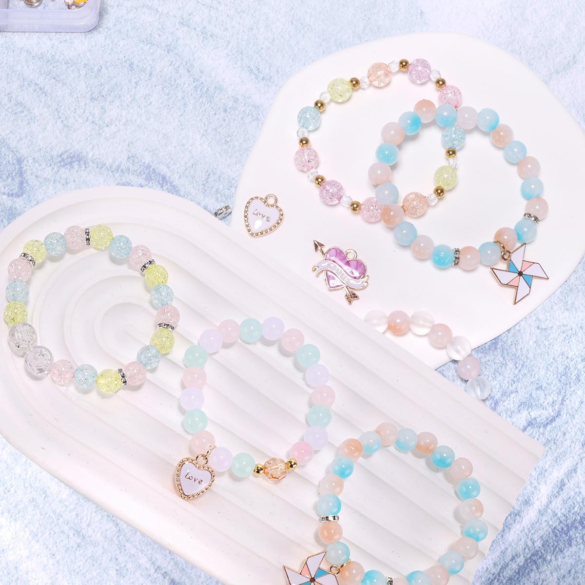 Glass Beads Bracelet Making Kit, Girls' Lovely Cute Bracelet Necklace Jewelry Making Kit, DIY Bulk Acrylic Gradient Bubble Bead Girls' Jewelry, Girls' Birthday Gift