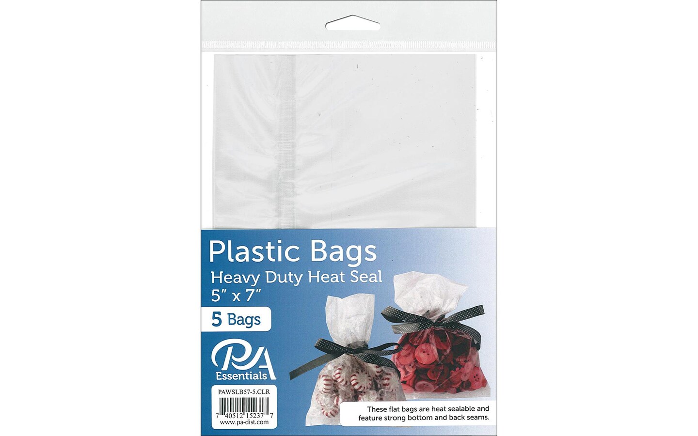 PA Ess Bag Heavy Duty Heat Seal 5x7&#x22; Clear 5pc